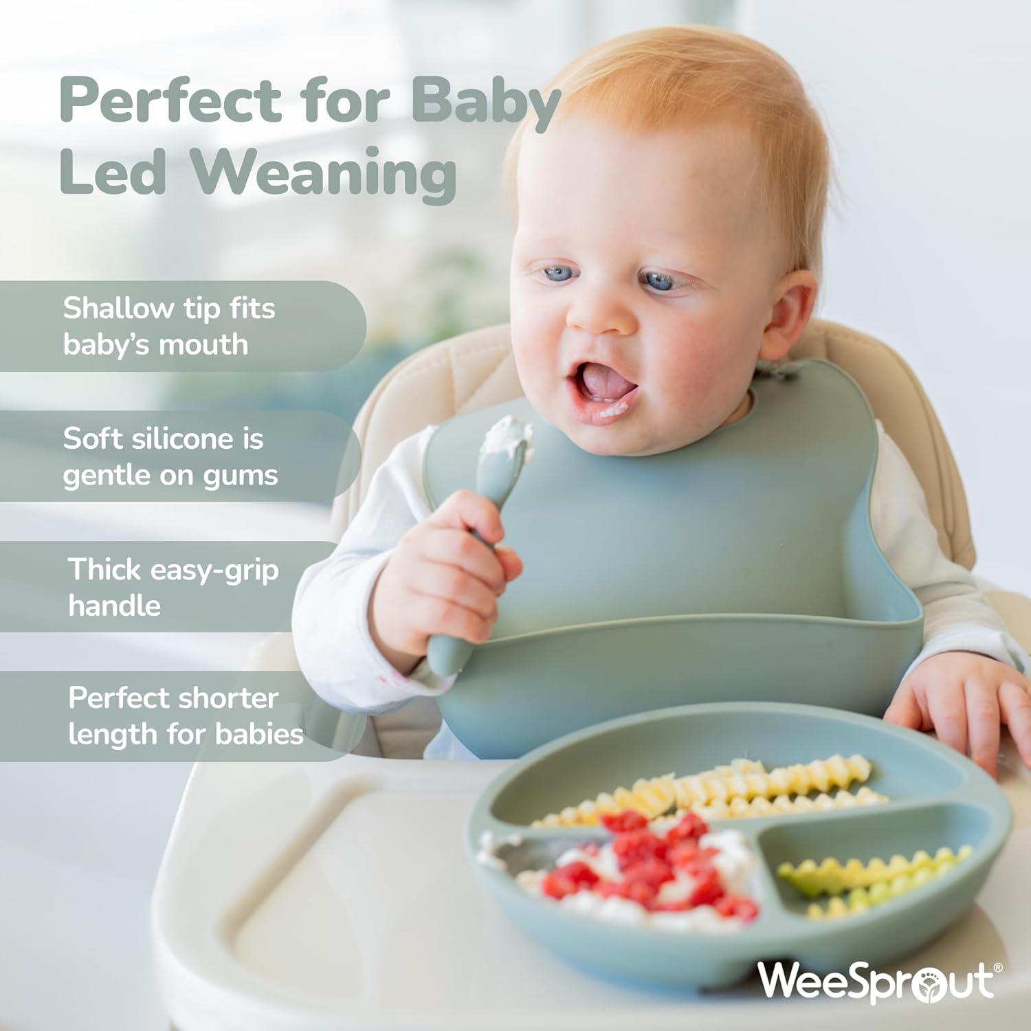 WeeSprout - 3-Piece Baby Spoons for Self-Feeding Gentle on Gums Teeth