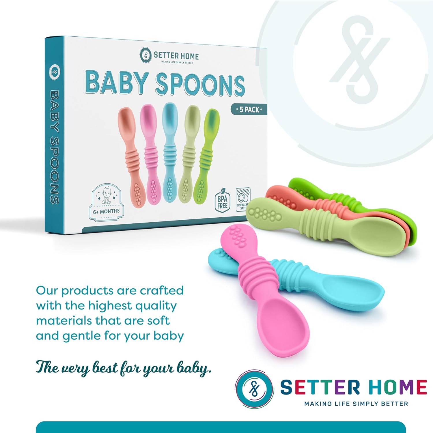 Sturdy soft BPA-free silicone baby spoons Self-feeding 6-12 months