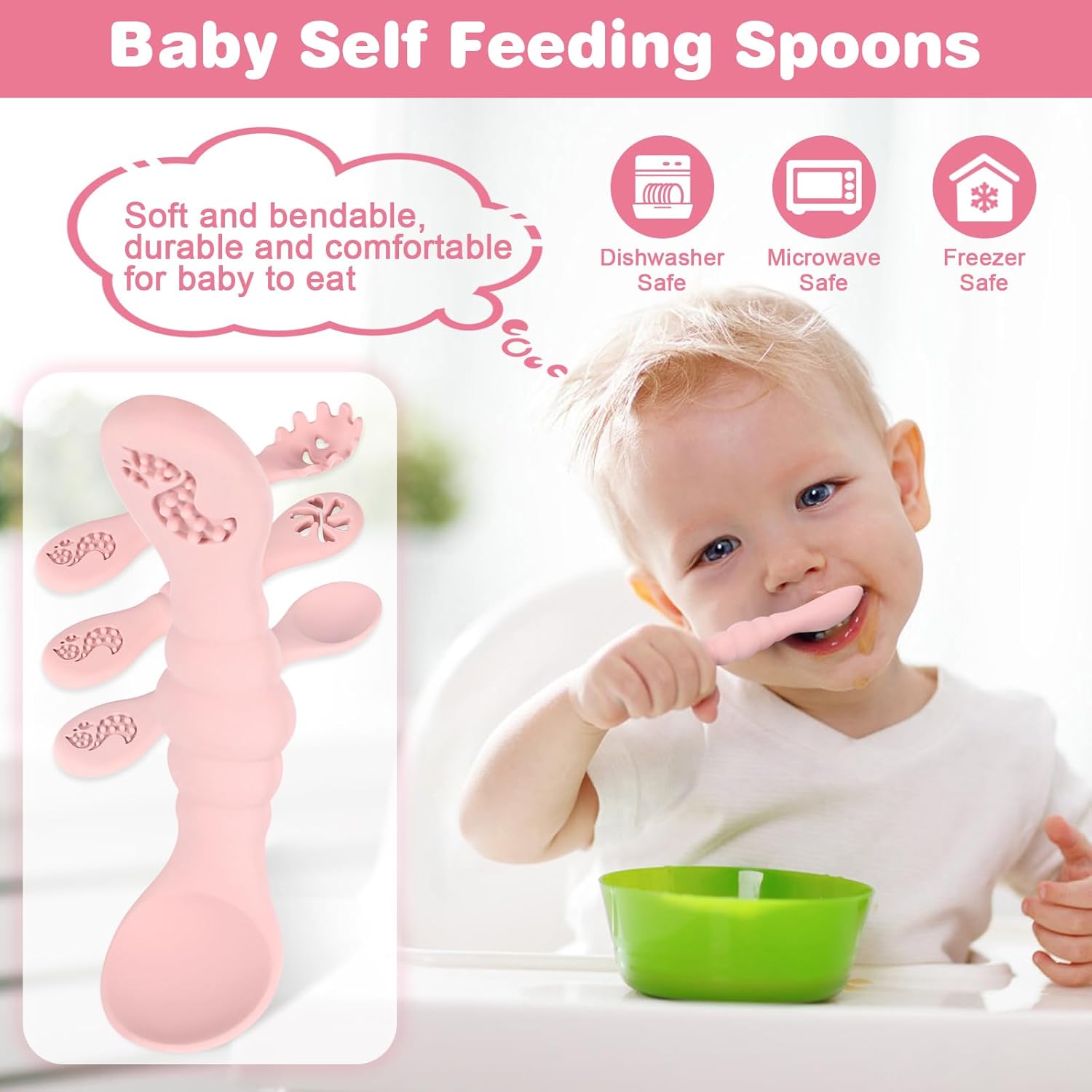 Perfect Silicone Baby Spoons for self-feeding