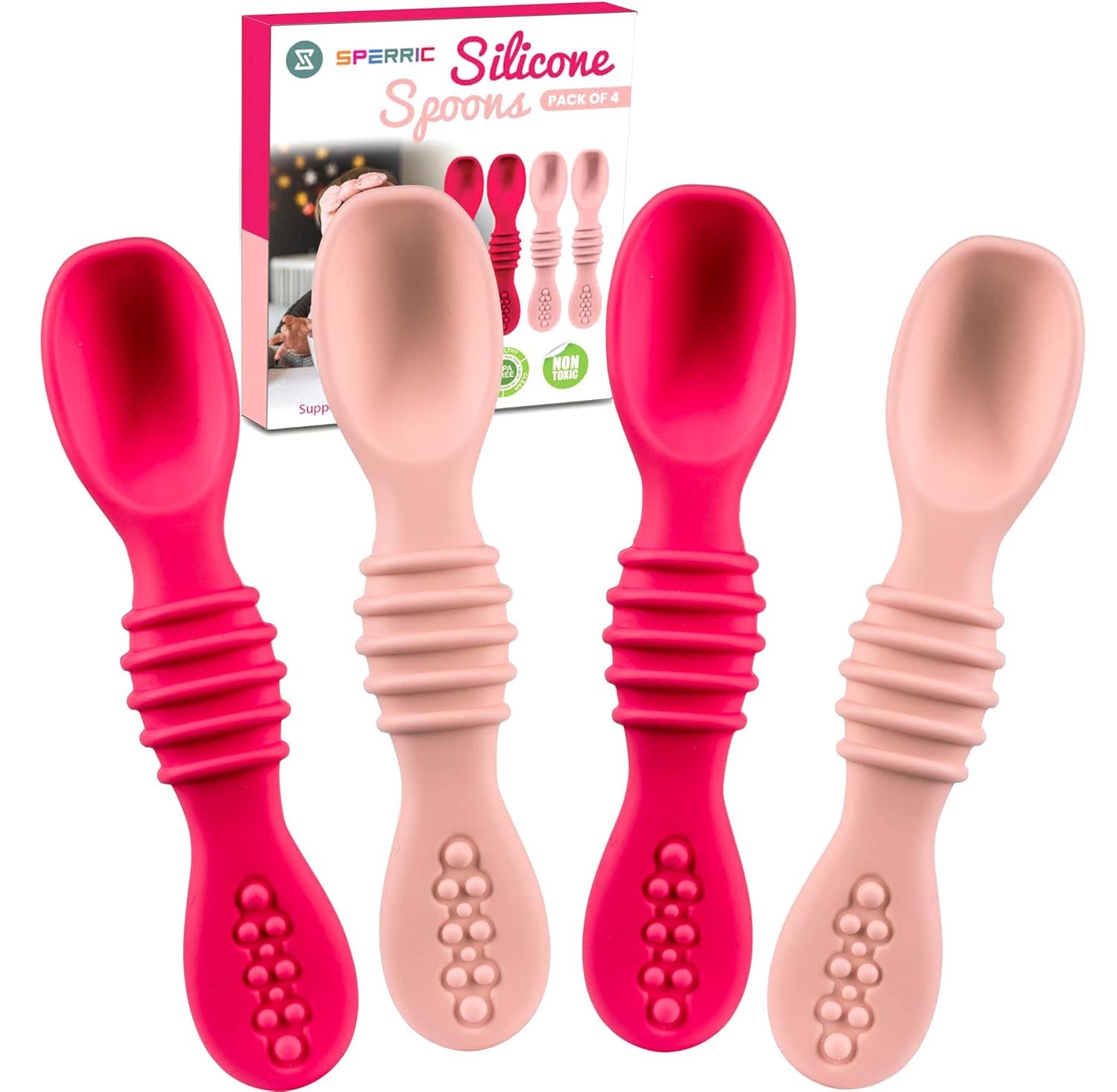 Babies Learn to Feed Safe Silicone Spoons
