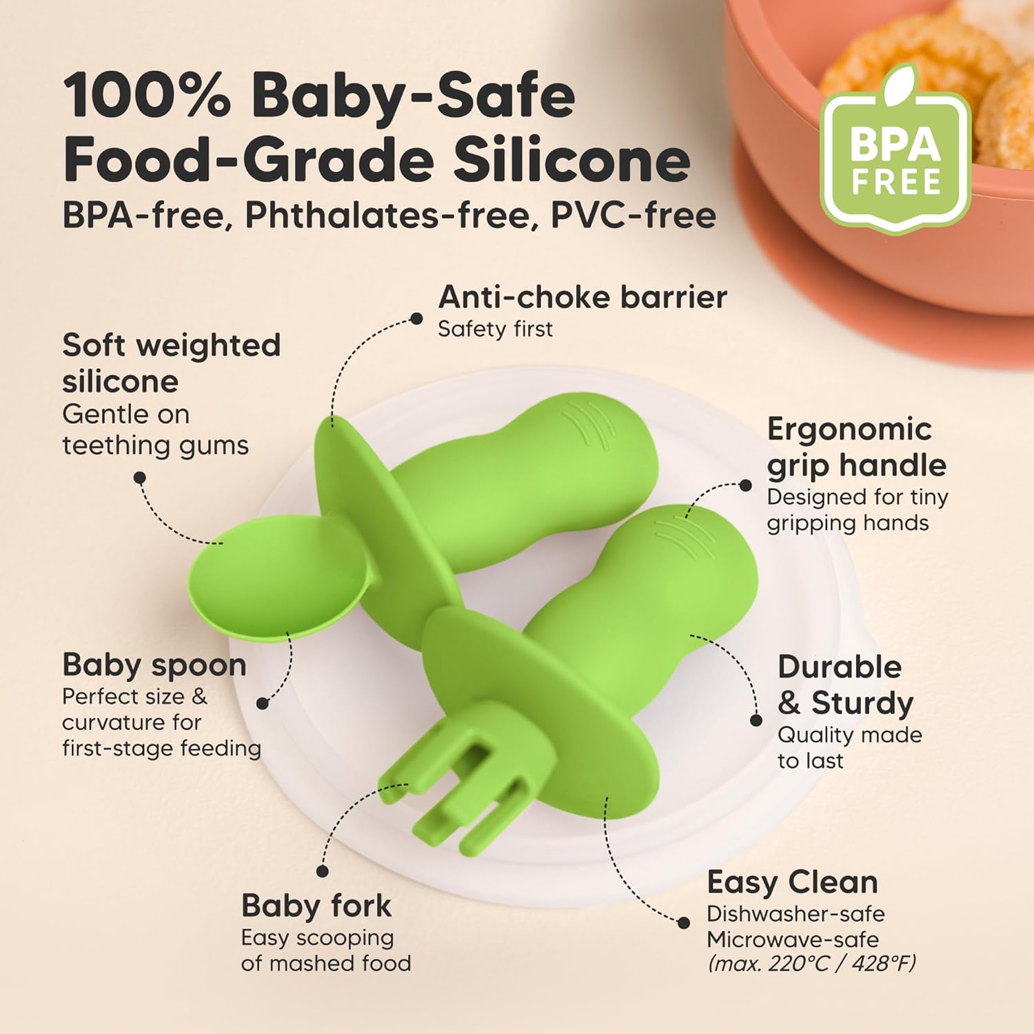 KeaBabies 4-Pack Silicone Baby Utensils Set and Suction Plates