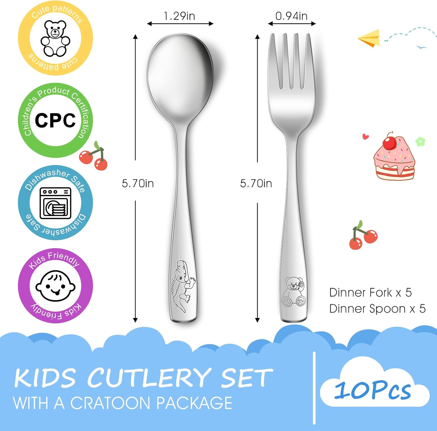 10-Piece Toddler Flatware Set Kids Utensils with Ergonomic Design