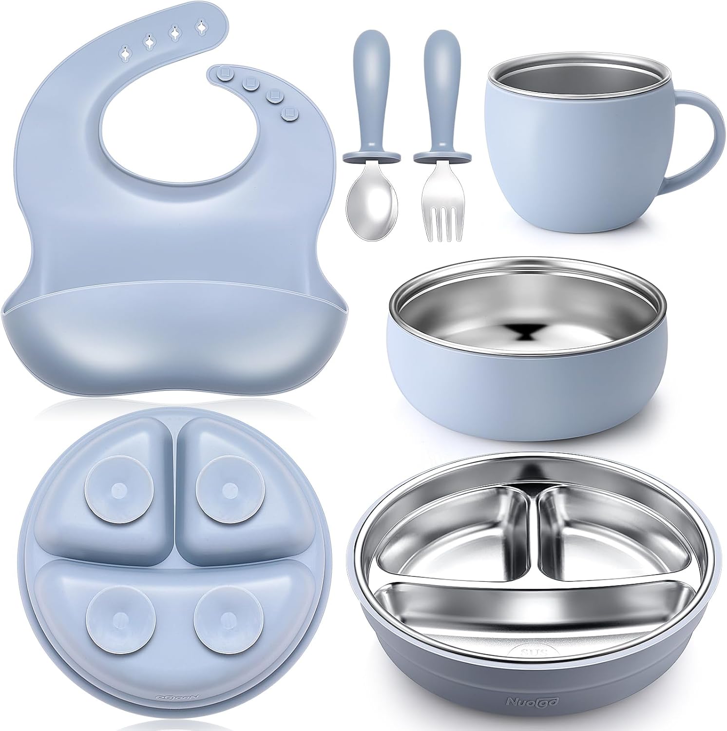 6-Piece Stainless Steel Plates Bowls Set for Kids
