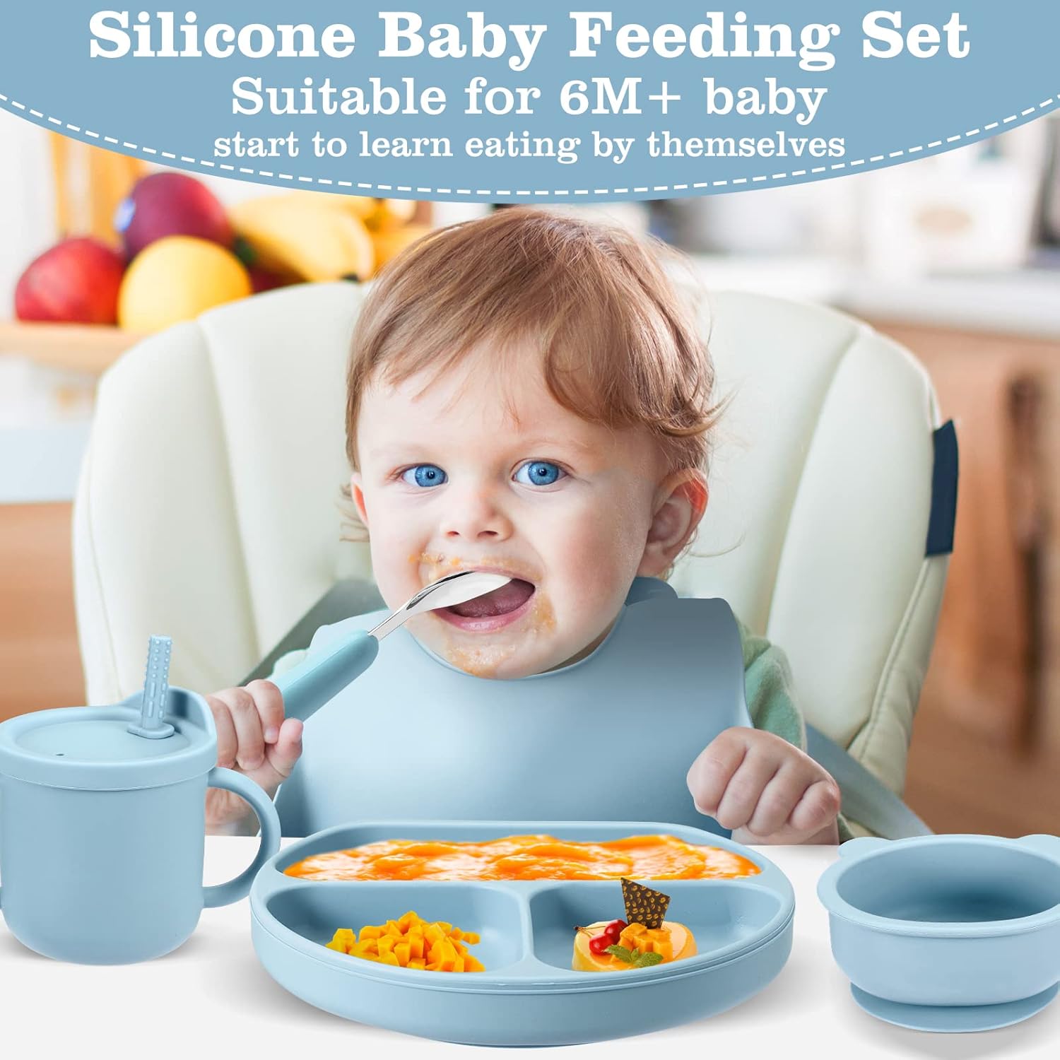 Silicone Baby Feeding Set Safe Suction Feeding Discs for Toddler Self-Feeding