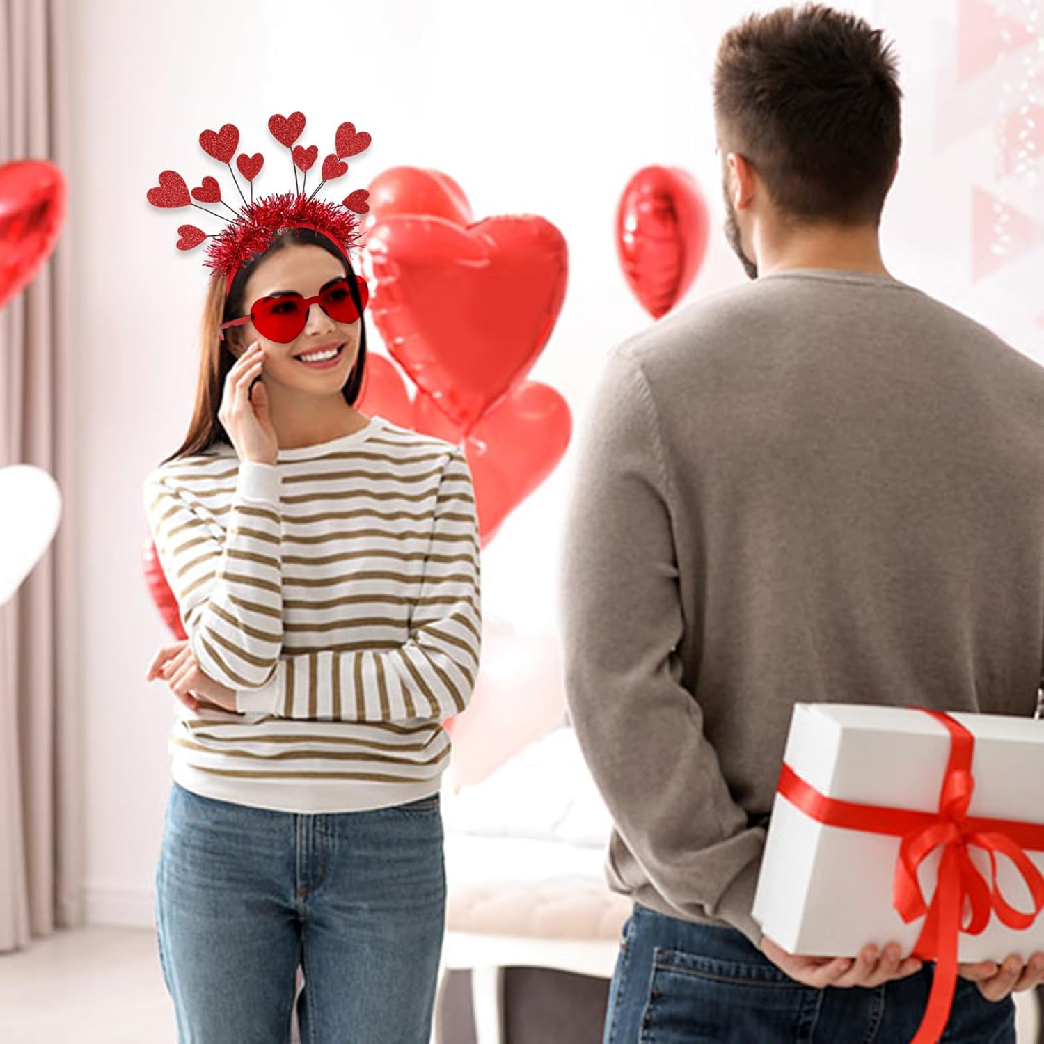 Valentines Day Heart Headband - Red and Heart-Shaped Sunglasses for Women