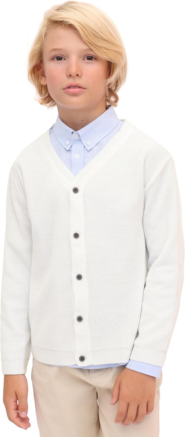 Lilax Little Boys Basic Long Sleeve V-Neck Classic Knit Cardigan Sweater