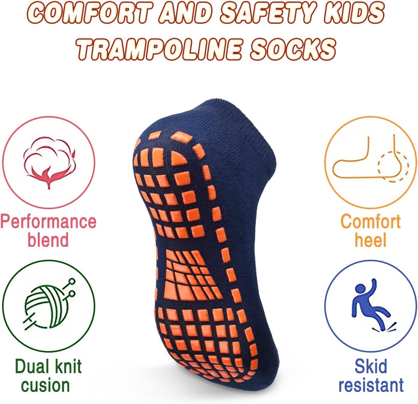 ELUTONG Anti-Skid Trampoline Socks for Kids 6 Pairs Non-Slip Socks