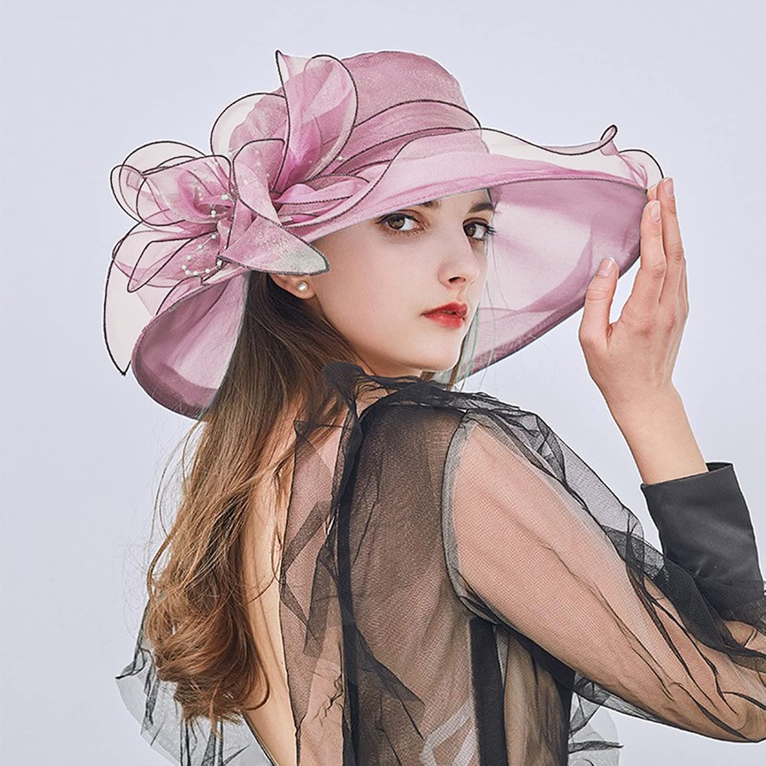 Purple Orange Fascinator for Women Wide Brim Tea Party Hat