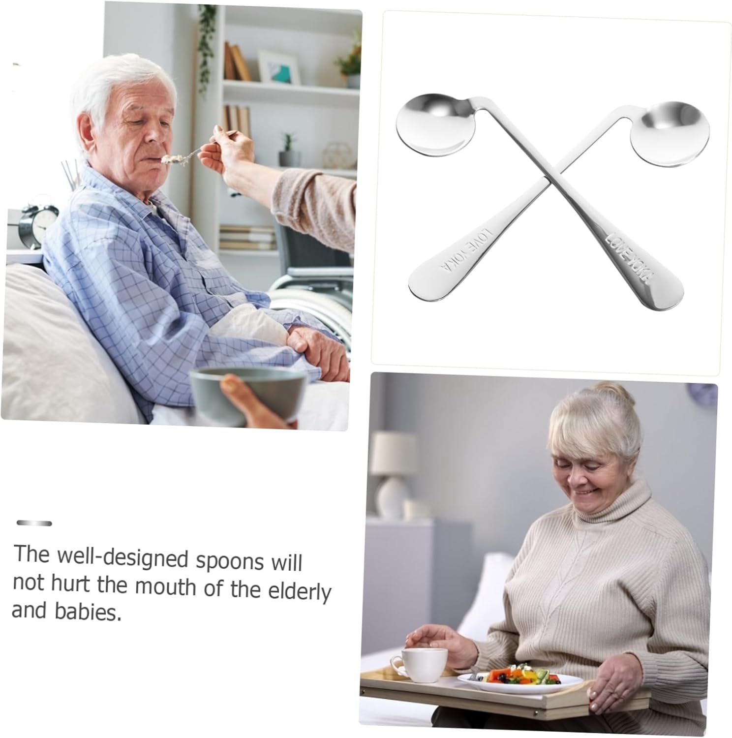 Cabilock 2Pcs Curved and Elder Eating Spoons for Easy Feeding