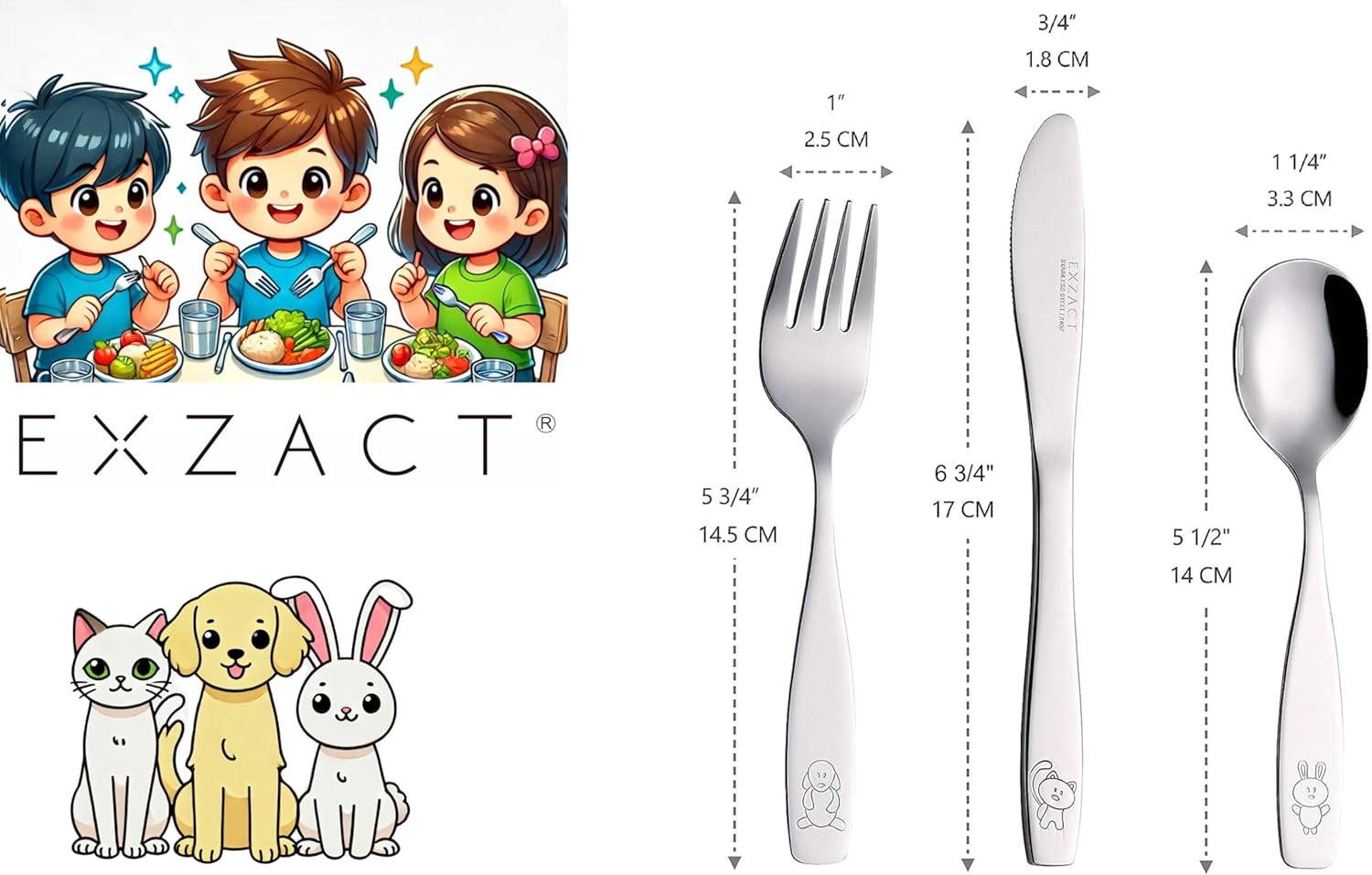 Exzact Childrens Flatware Kids Set 6-Piece