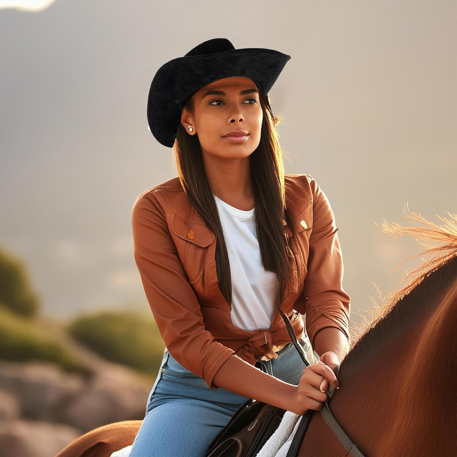 Funky Junque Women Suede Cowboy Hat with Decorative Band