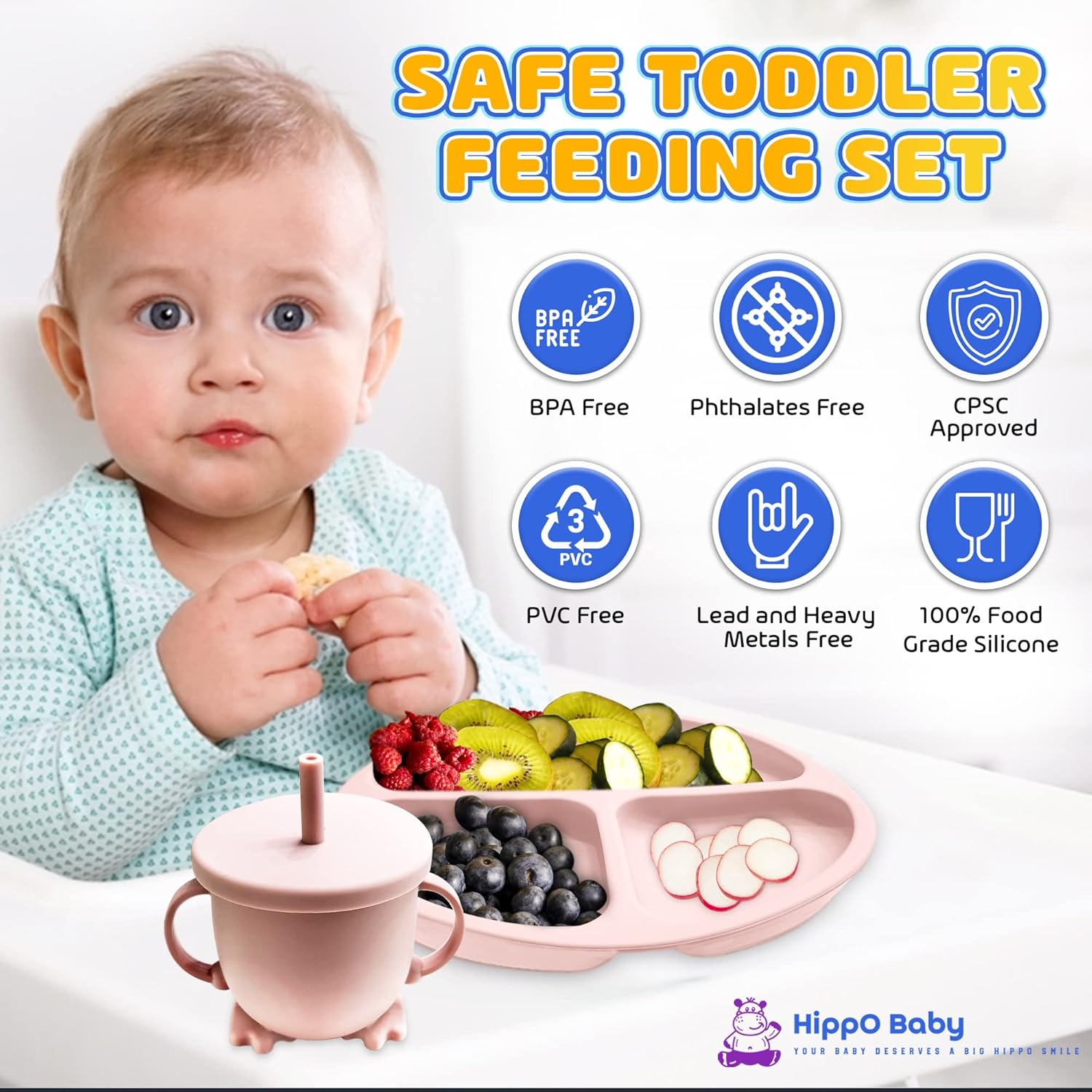 HippoBaby - Mealtime Made Manageable 10-Piece silicone feeding set for Baby Toddler
