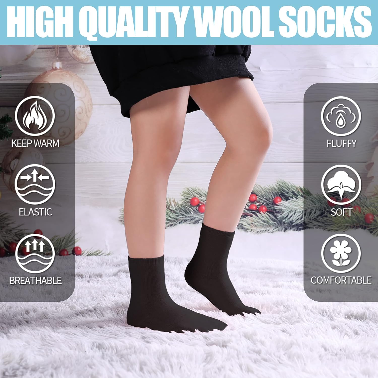 MQELONG Winter Warm Wool Socks for Kids 6 Pairs