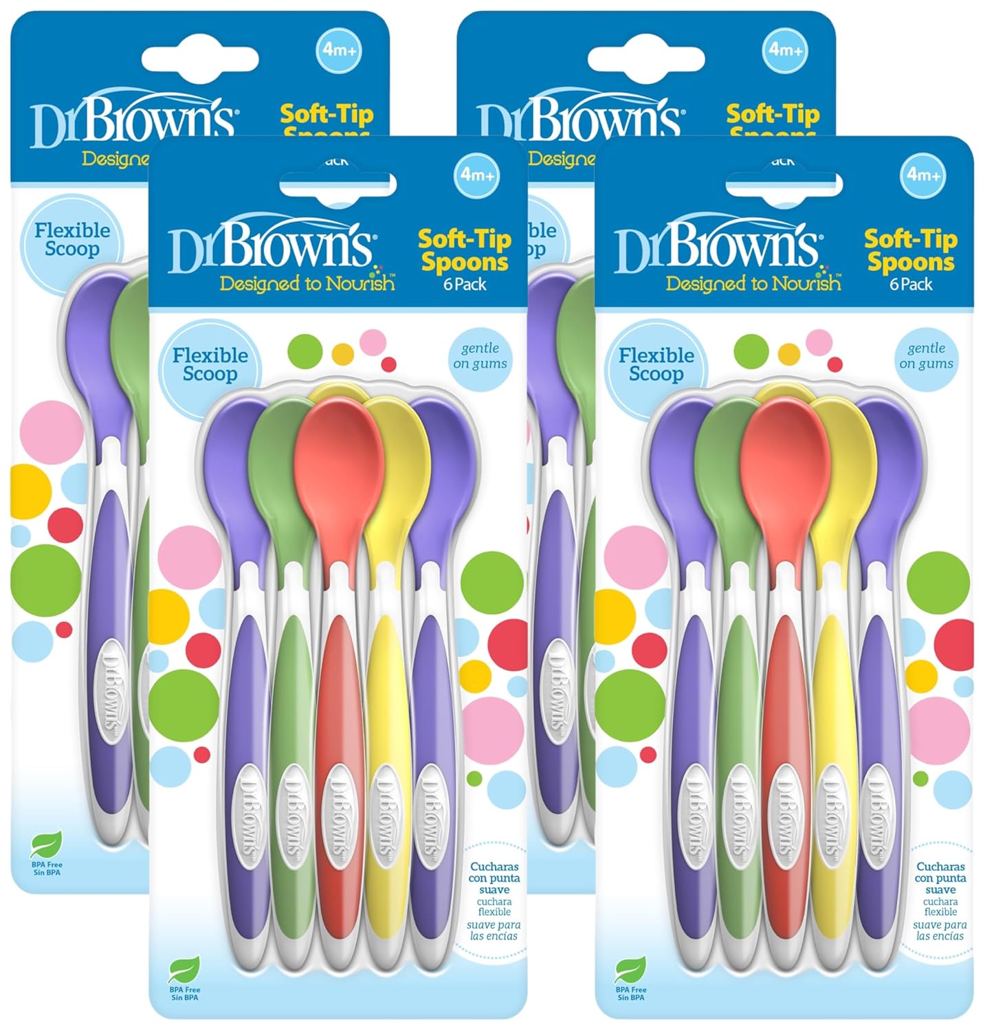 Dr Browns Soft-Tip Toddler Spoons Long-Handle Multi