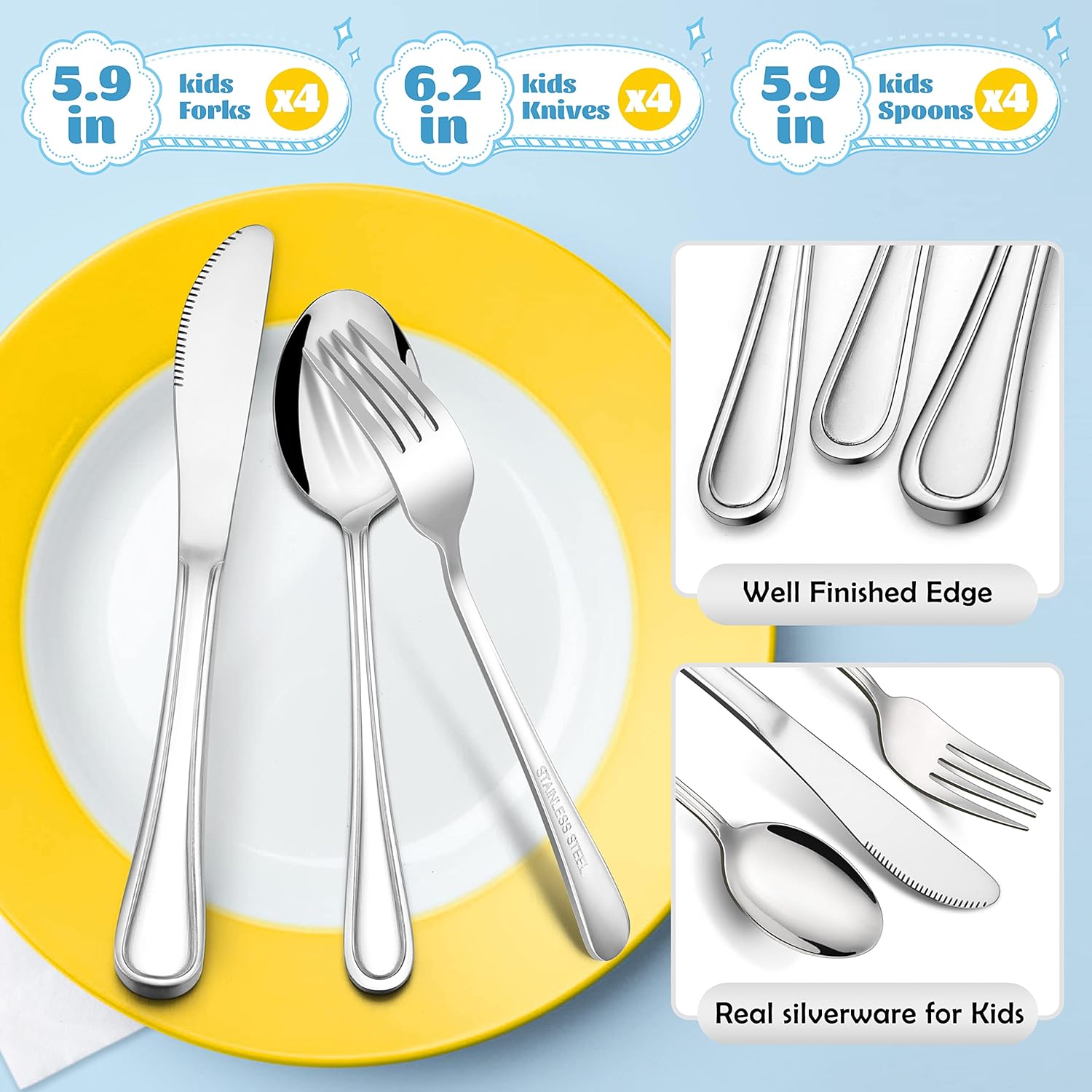 E-far 12-Piece Kids Silverware Set