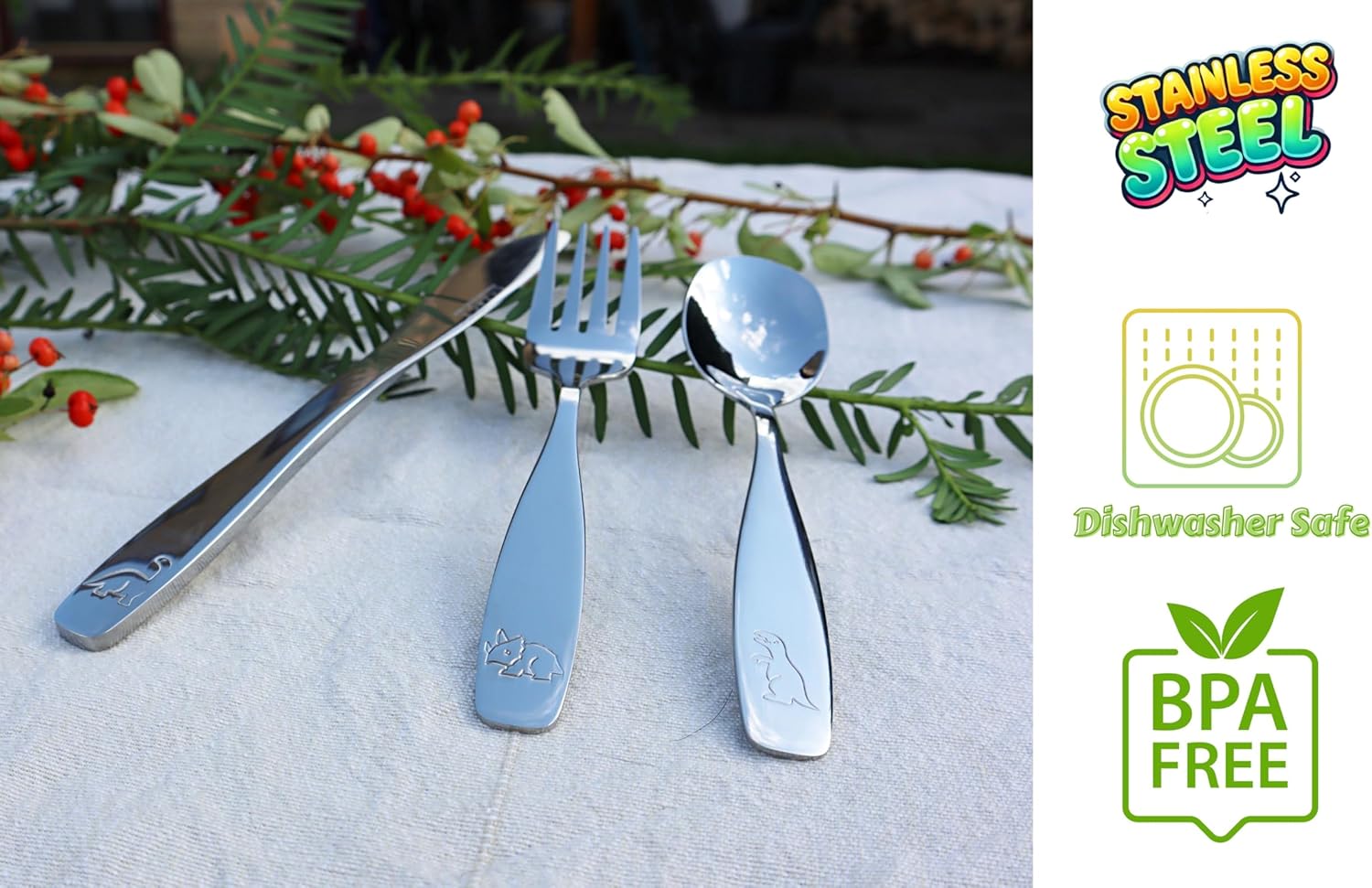 Exzact Kids Flatware Set - Stainless Steel Dinosaurs Forces - 6-Piece Family Set