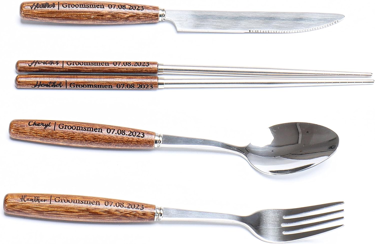 Personalized Stainless Steel Cutlery Set with Case and Engraved Handle