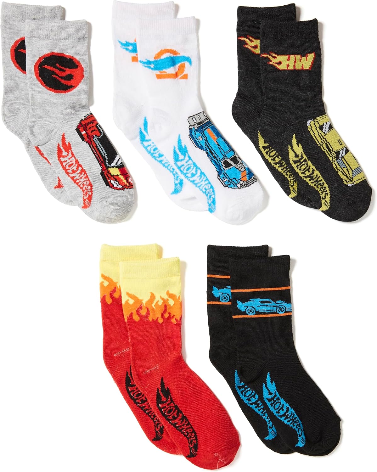 Hot Wheels Boys Race Car Crew Socks 5-Pack