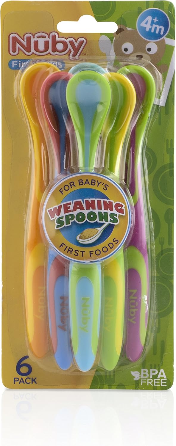 Nuby 6 Piece Fun Feeding Spoons - Safe Durable and Fun for Babies