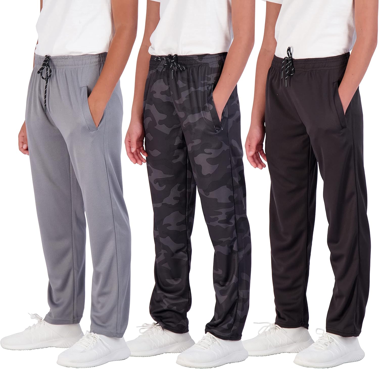 Real Essentials Boys Mesh Open BottomActive Sweatpants Stay Cool Dry