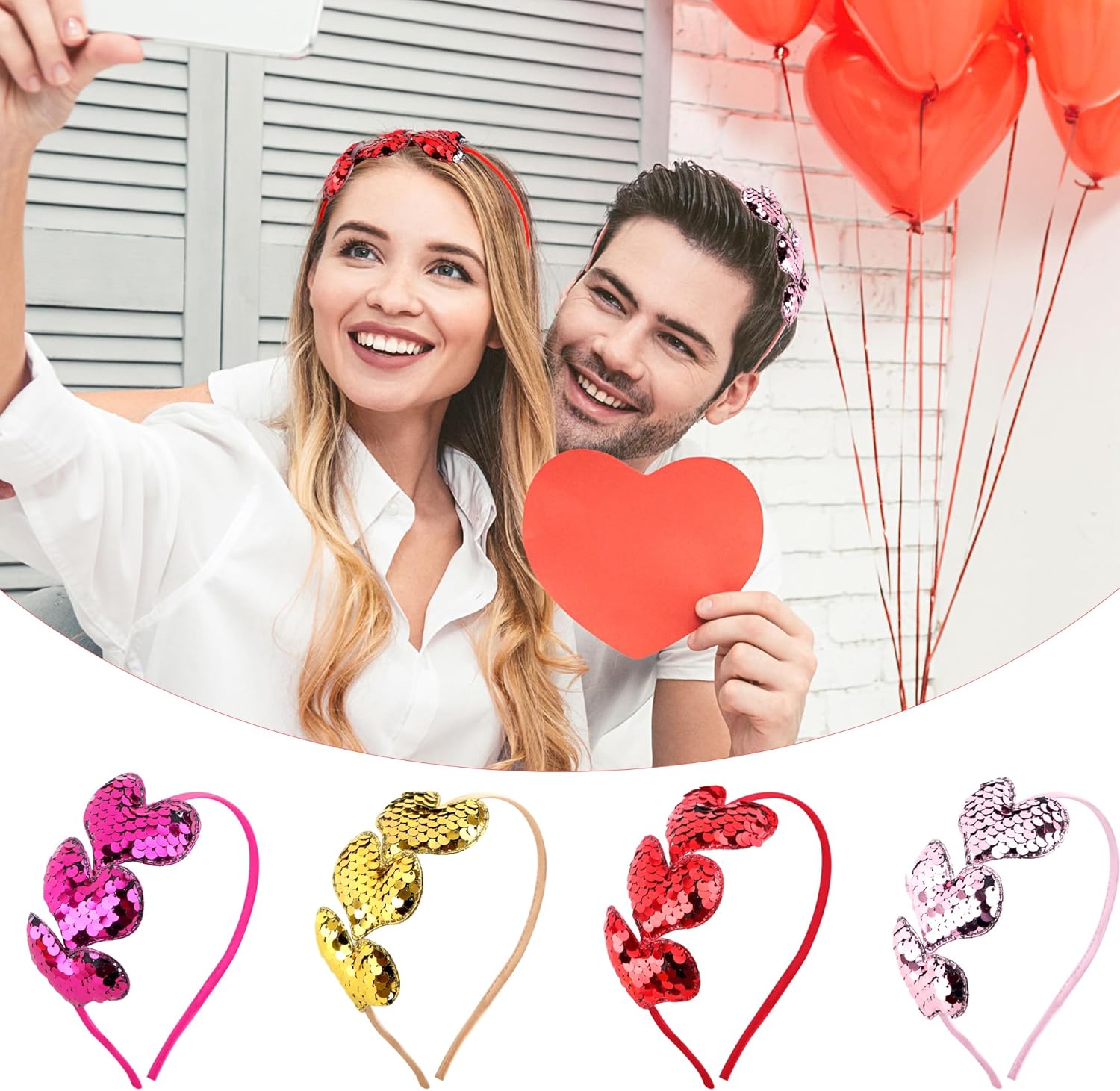 16 Heart Sequin Headbands Valentines Day Party Supplies