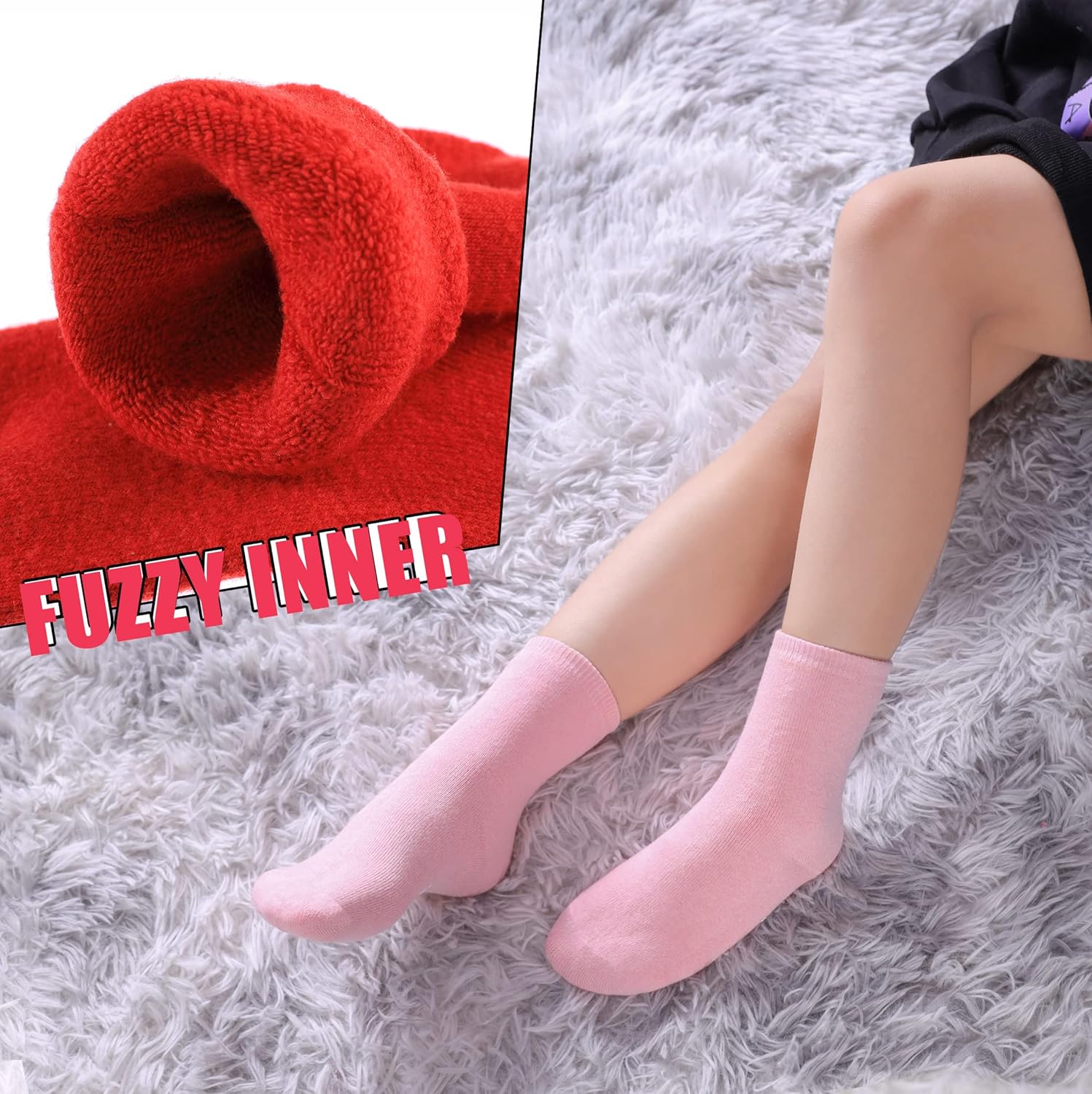 MQELONG Winter Warm Wool Socks for Kids 6 Pairs
