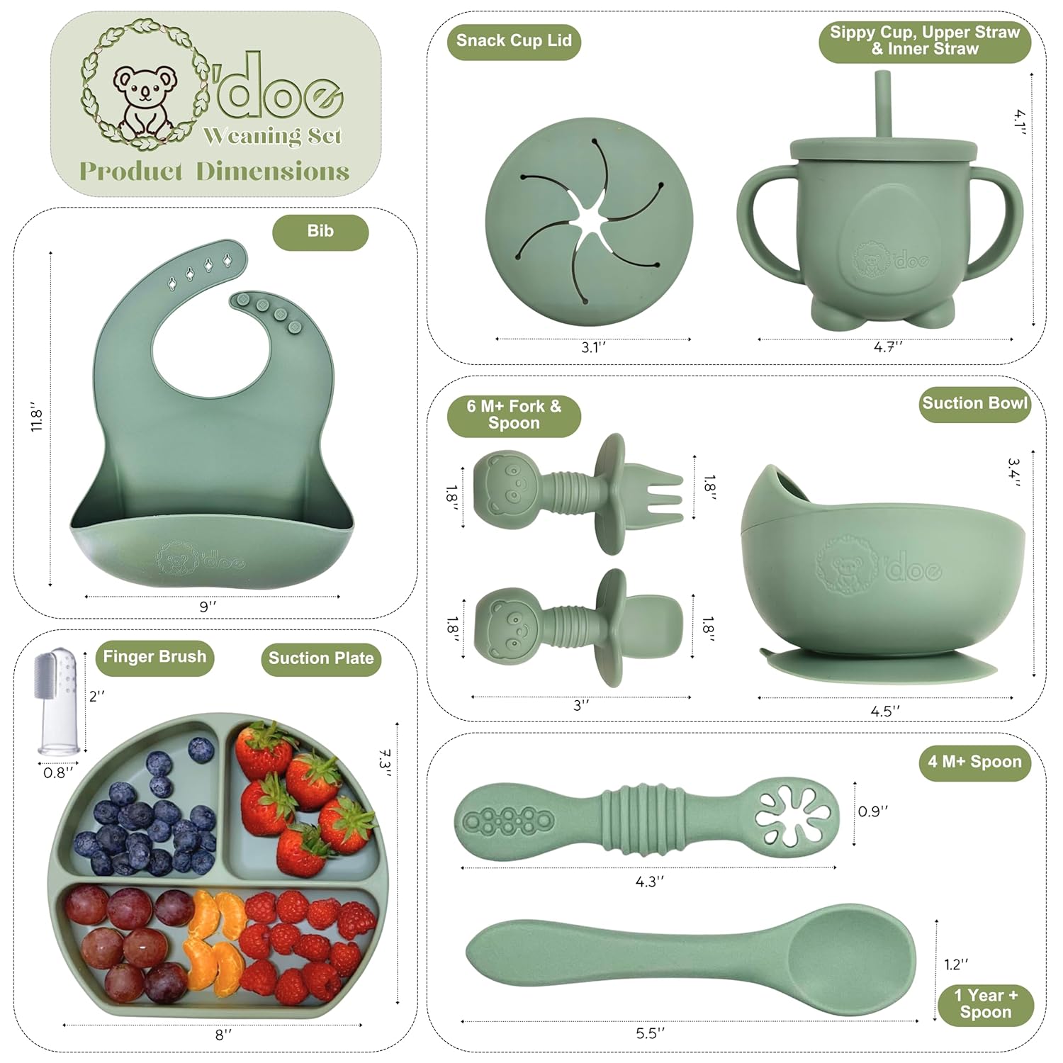Odoe 11-Piece BPA-Free Silicone Baby Feeding Set