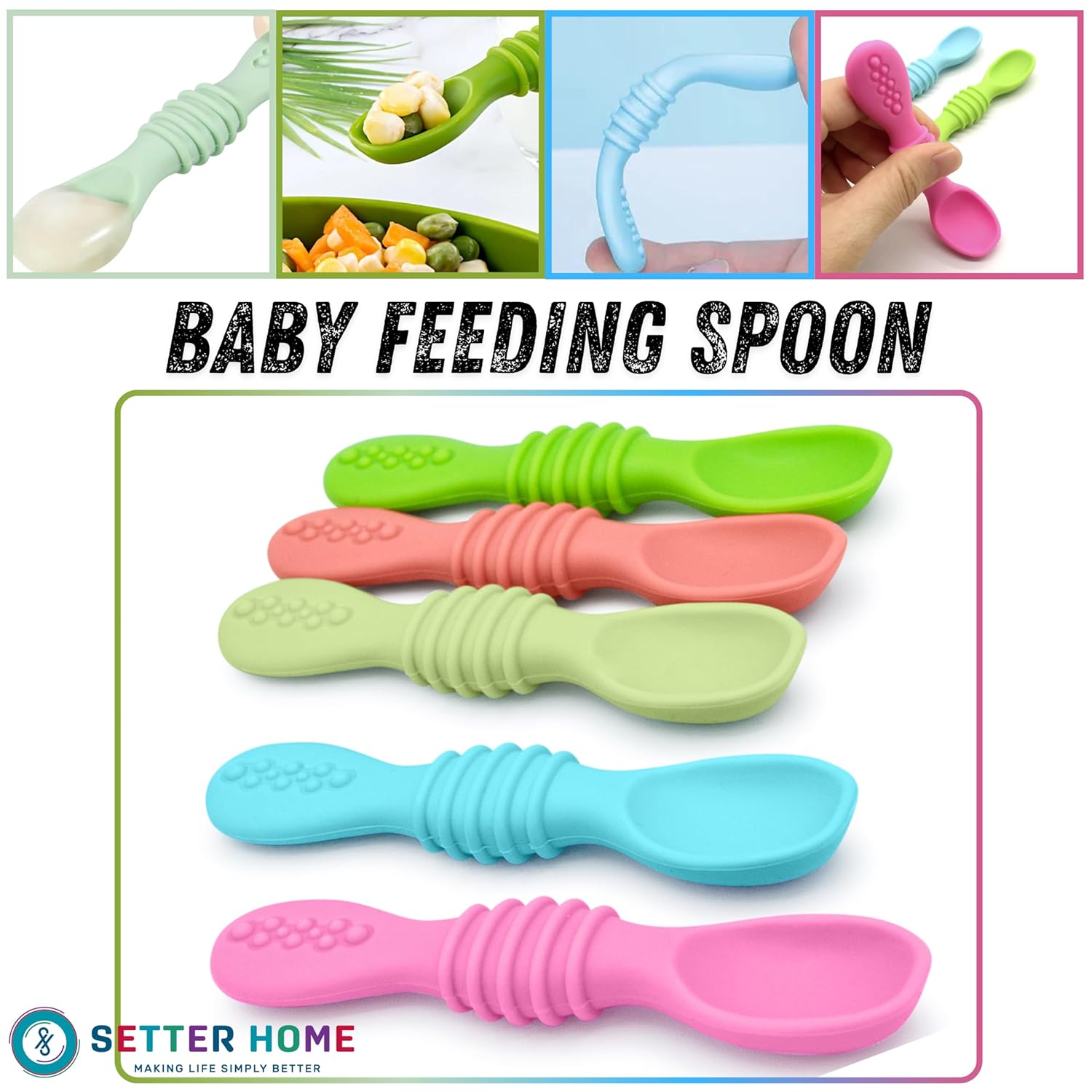 Sturdy soft BPA-free silicone baby spoons Self-feeding 6-12 months