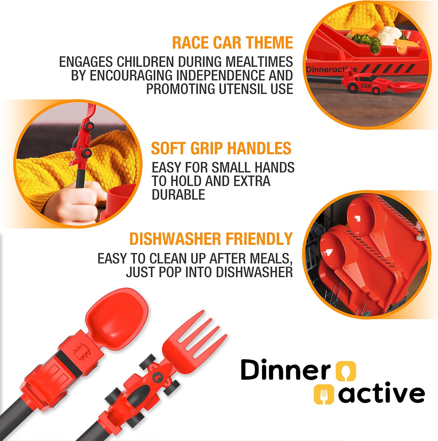Dinneractive Red Race Car Themes Utensil Set for Kids
