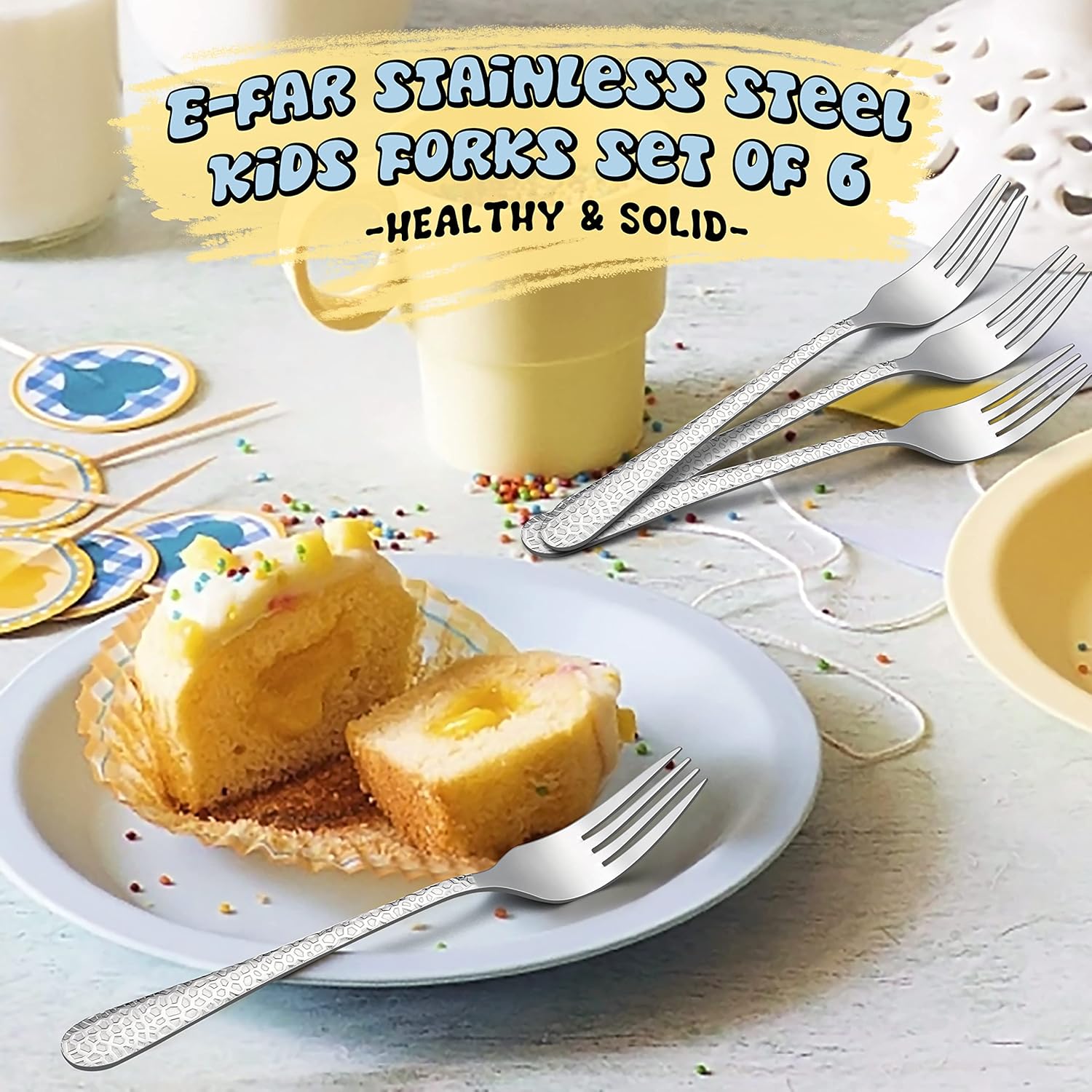 E-far Stainless Steel Kids Forks 6-Piece Set