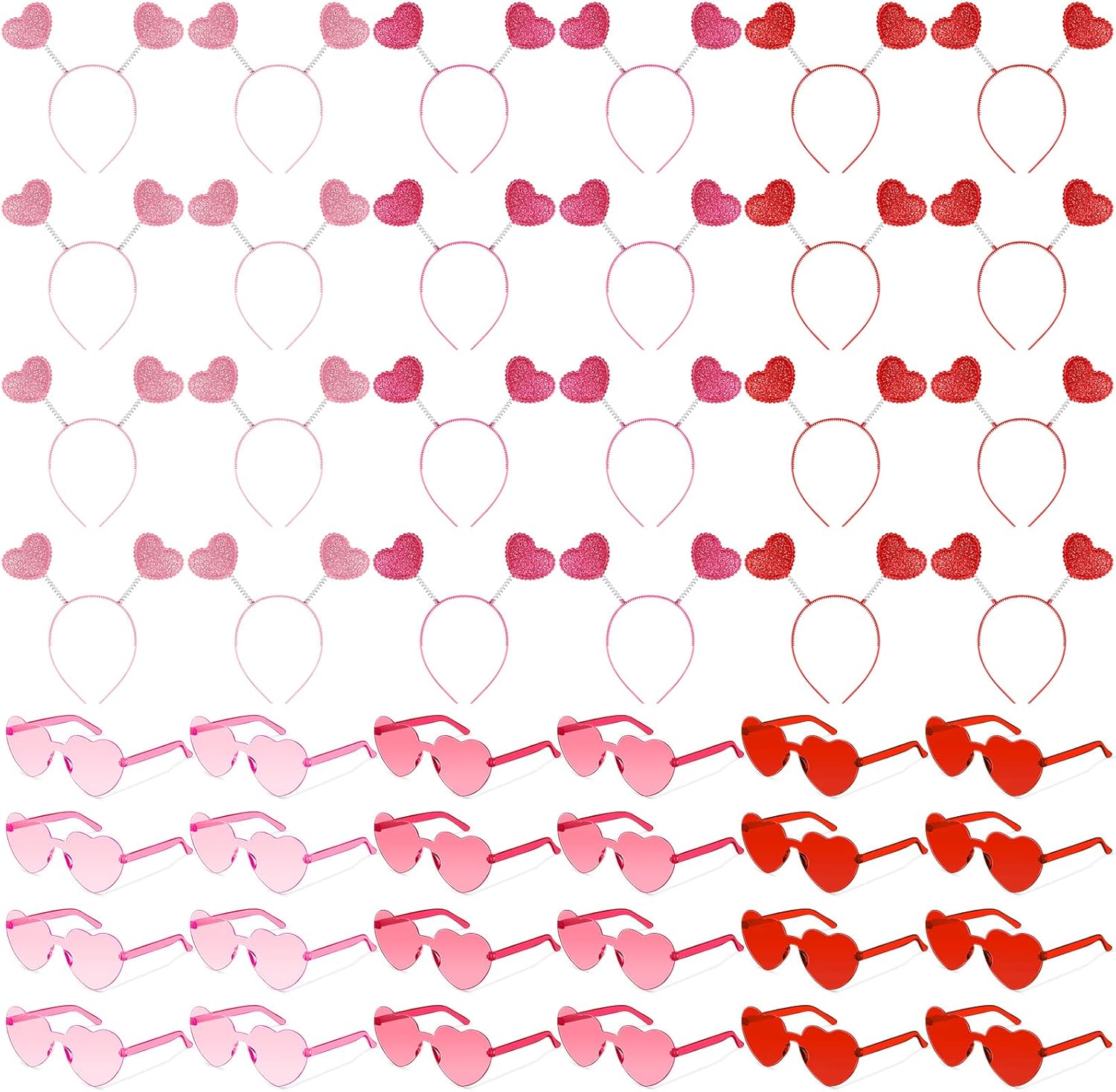Valentines Heart Accessories 48 Pcs Heart Headbands Sunglasses for Parties