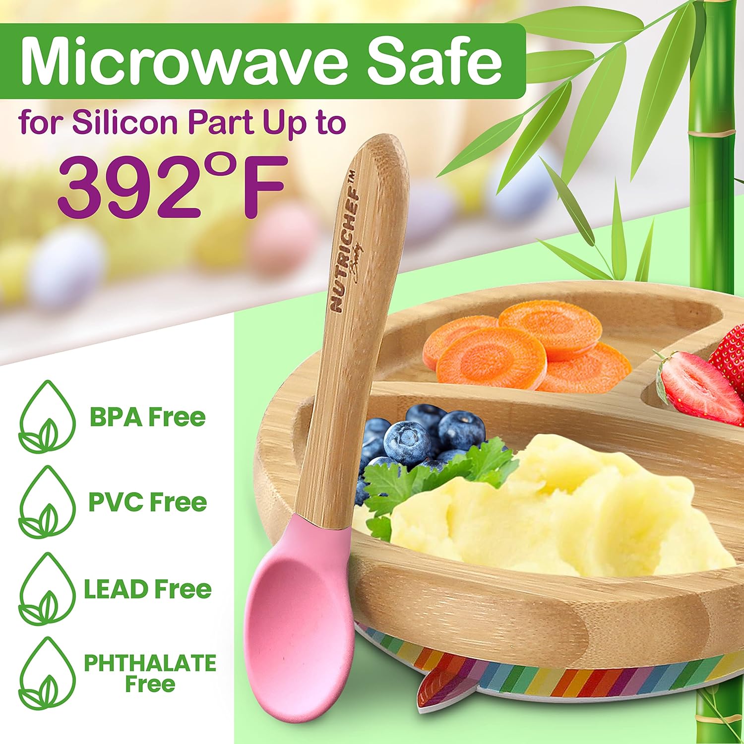 Eco-Friendly 2-Piece Wooden Silicone Baby Spoon Set