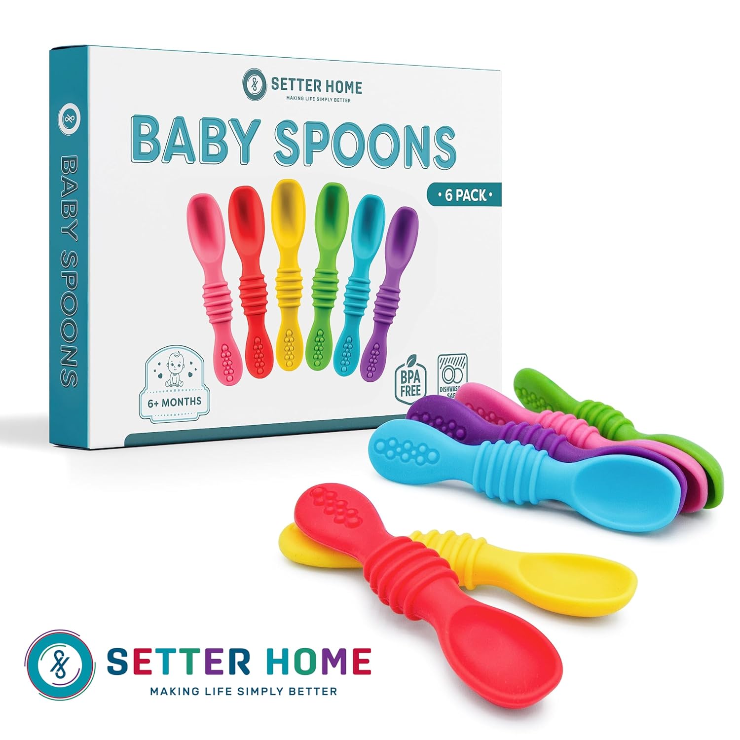 6-Pack Silicone Baby Spoons Self-Feeding Training Spoons for Infants Toddler