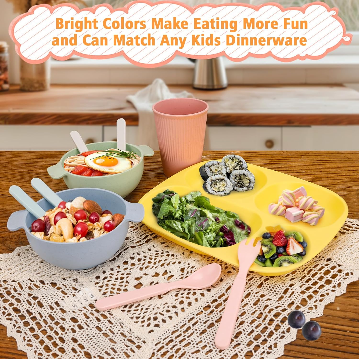 Bamboo Toddler Utensils Set Self Feeding BPA Free