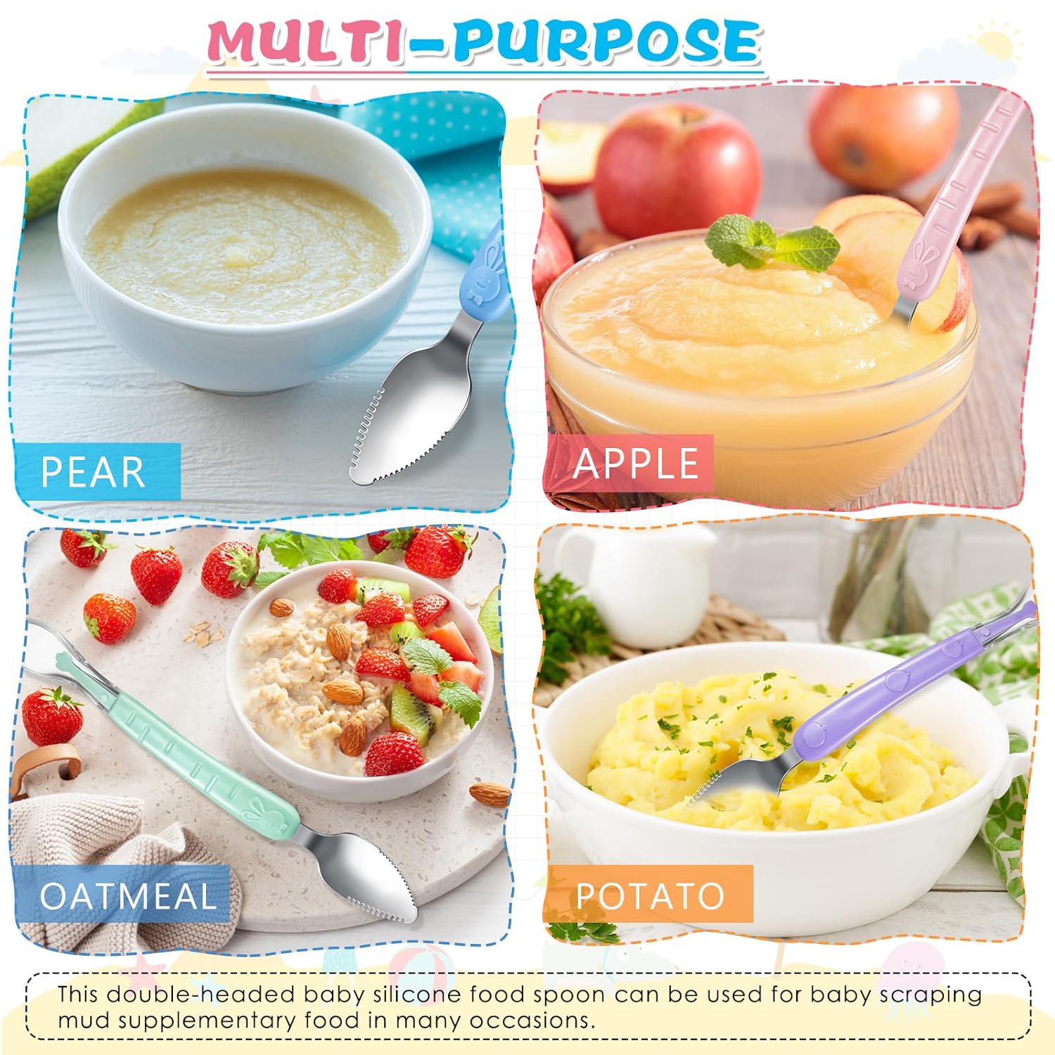Lallisa 4-in-1 Double-Ended Silicone Steel Baby Feeding Tool Set