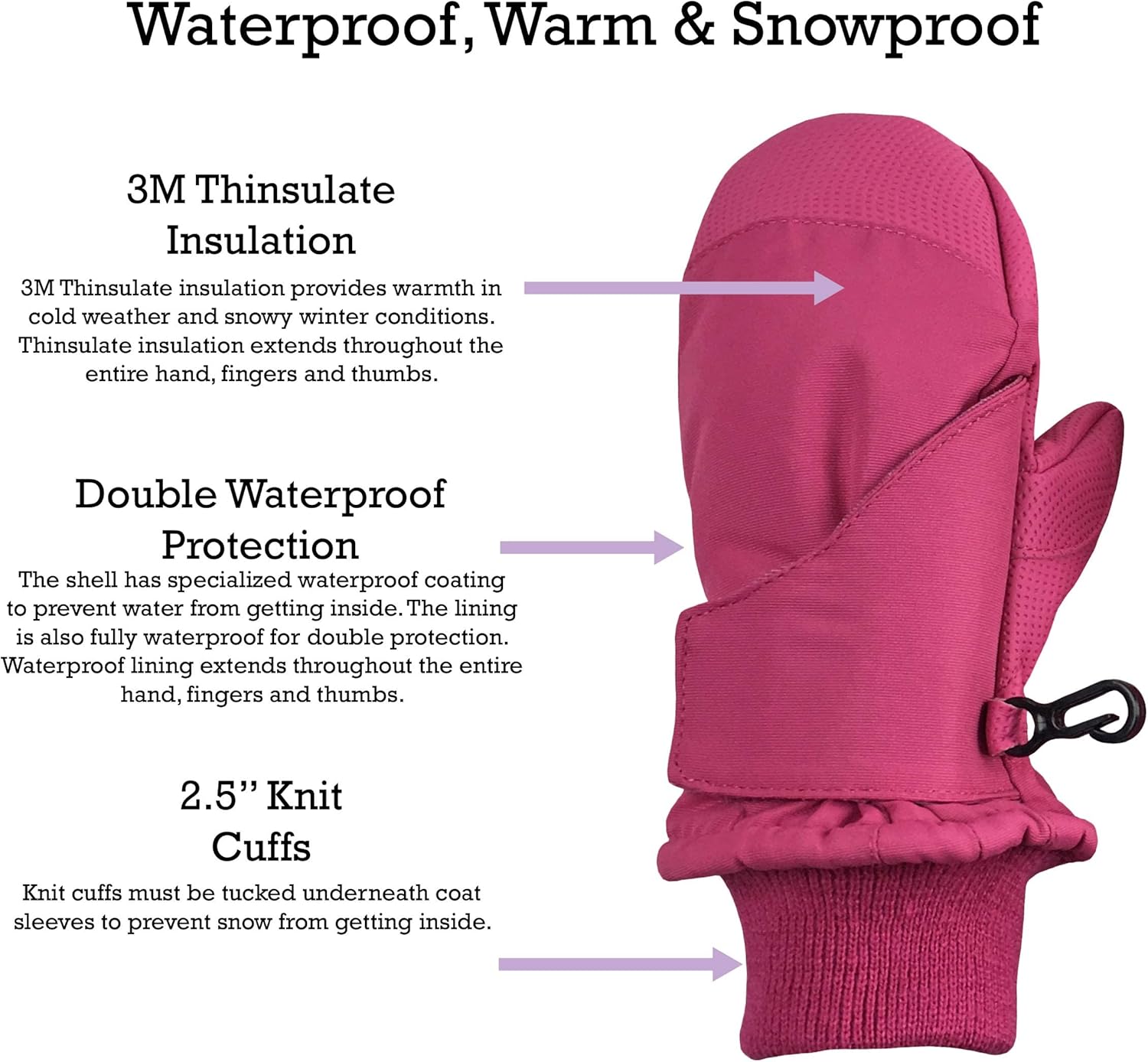 NIce Caps Kids Waterproof Snow Mittens Warm Snow-Proof for Winter