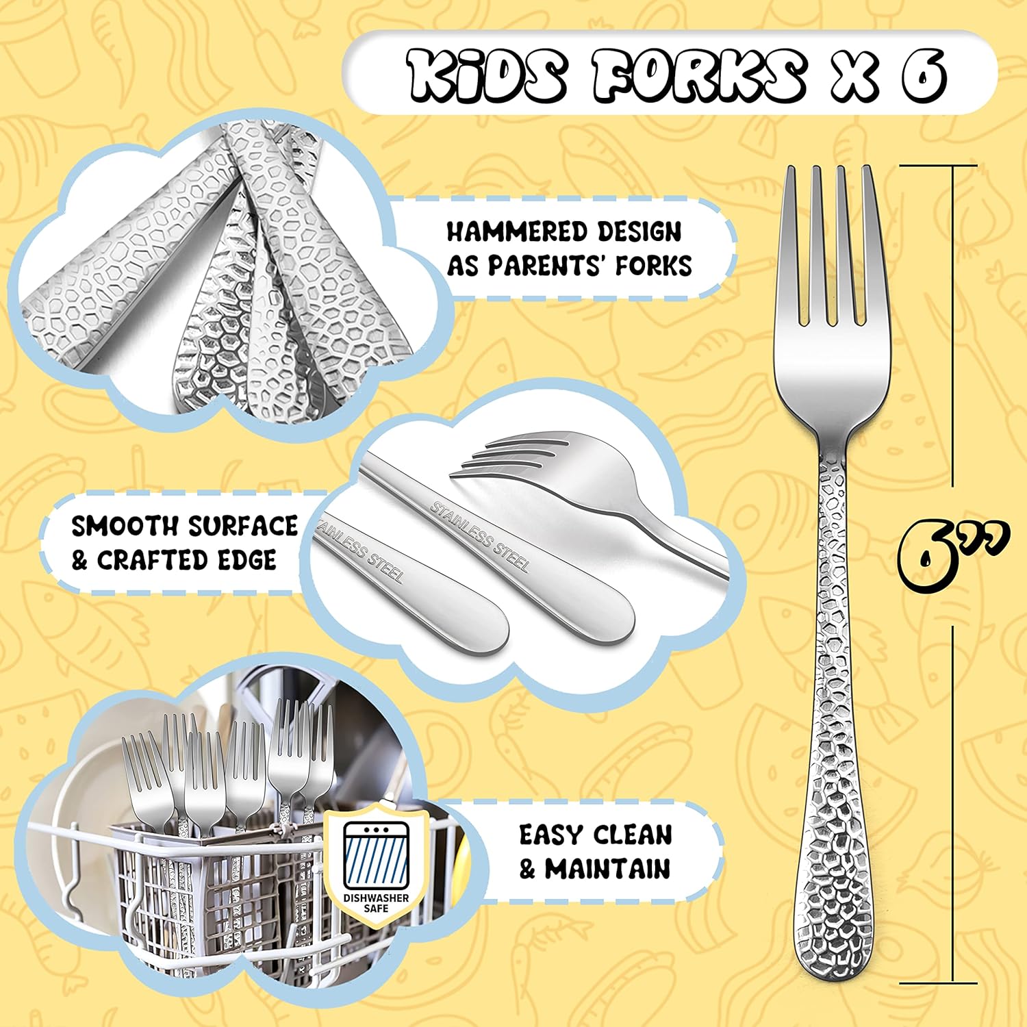 E-far Stainless Steel Kids Forks 6-Piece Set