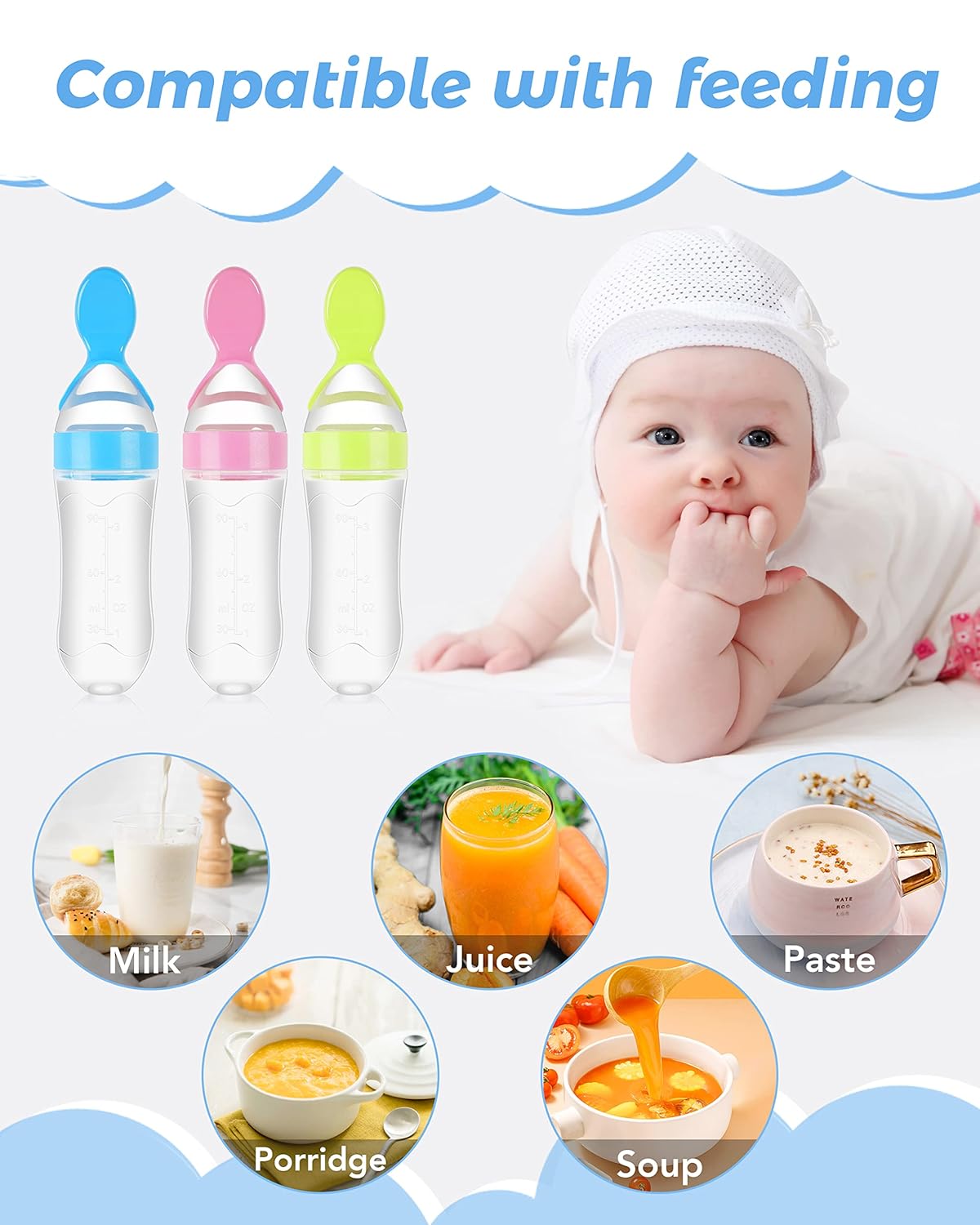 3-Piece Safe Silicone Feeder Set for Babies