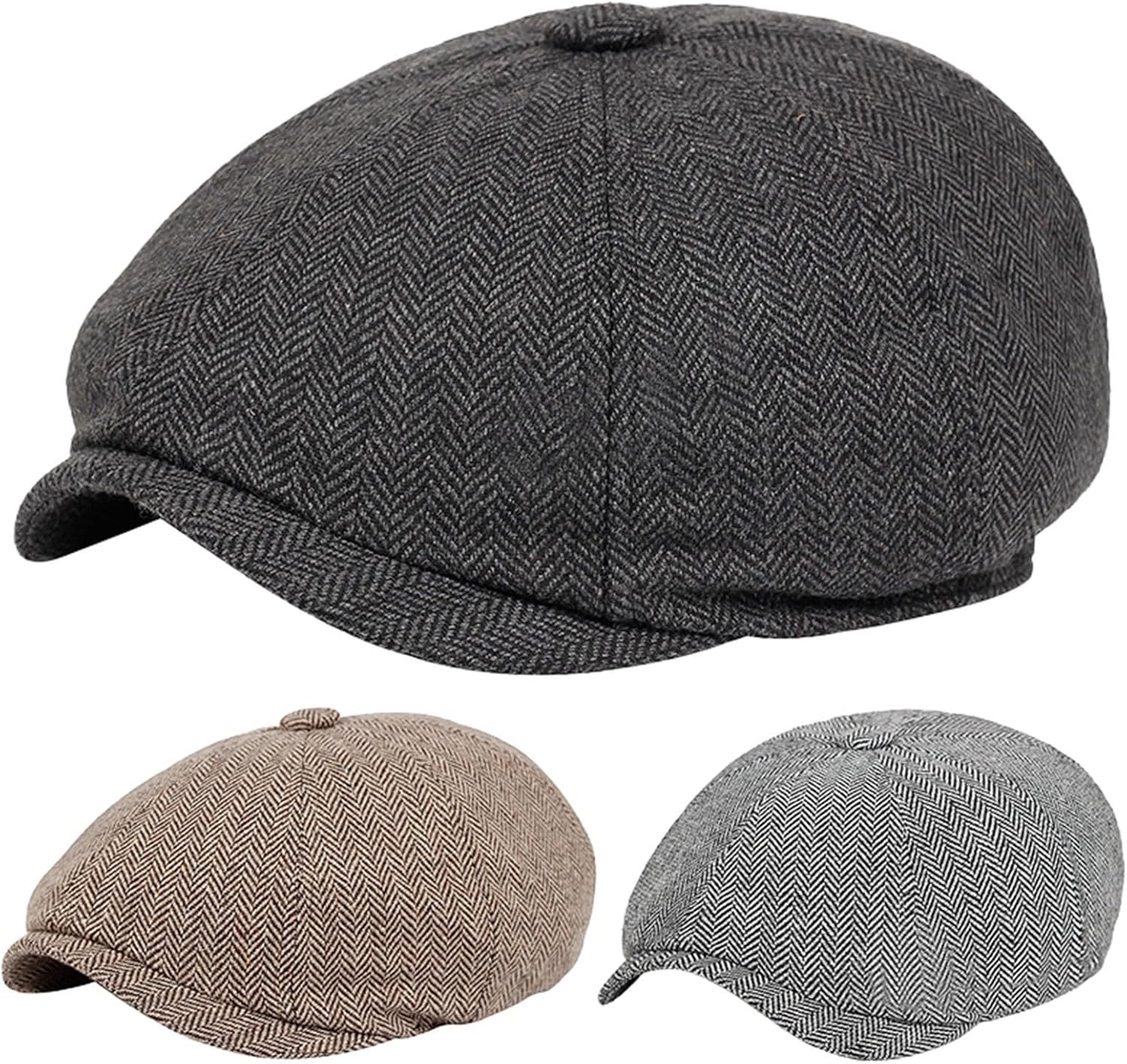 8-Panel Peaky Tweed Newsboy Hat for Men Women