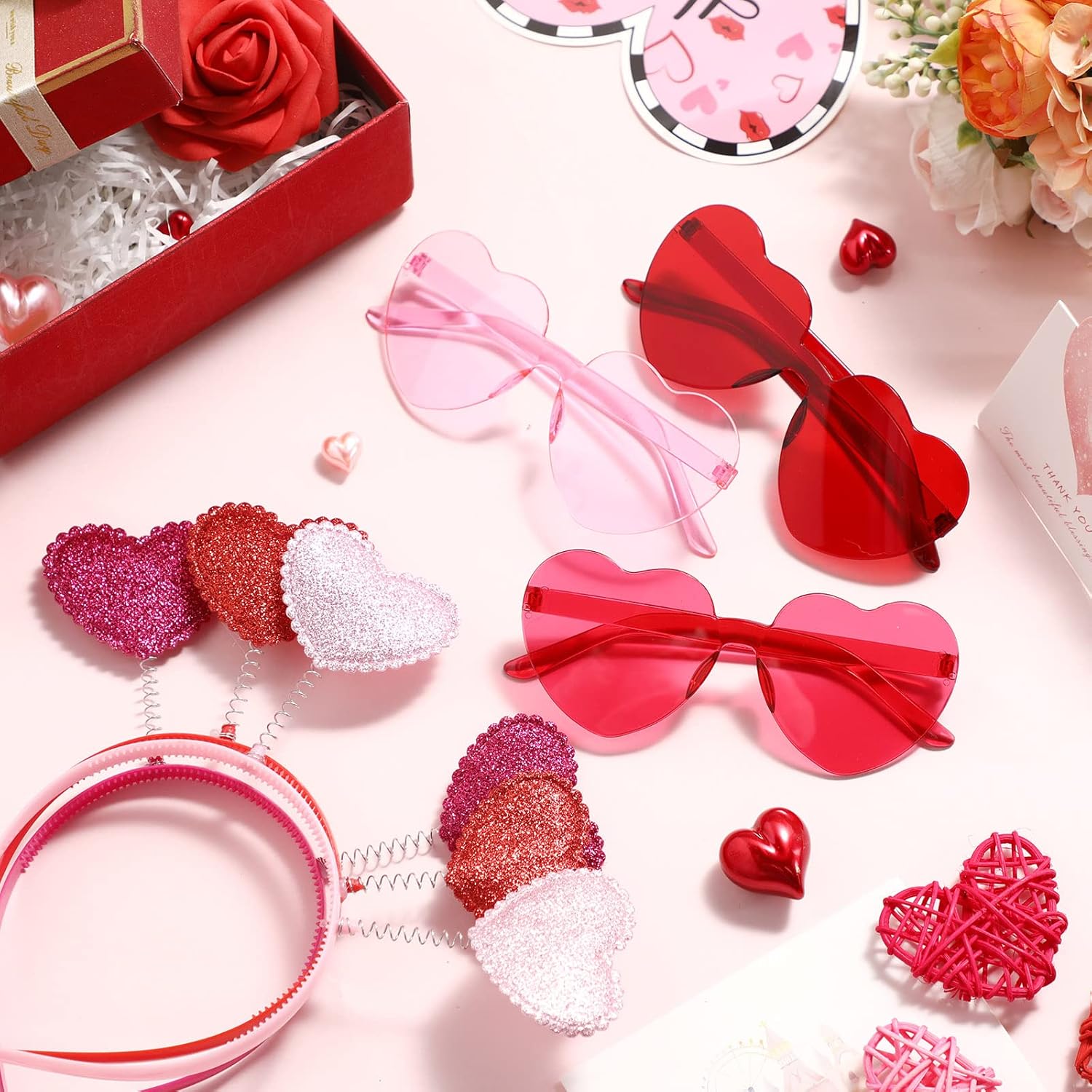 Valentines Heart Accessories 48 Pcs Heart Headbands Sunglasses for Parties