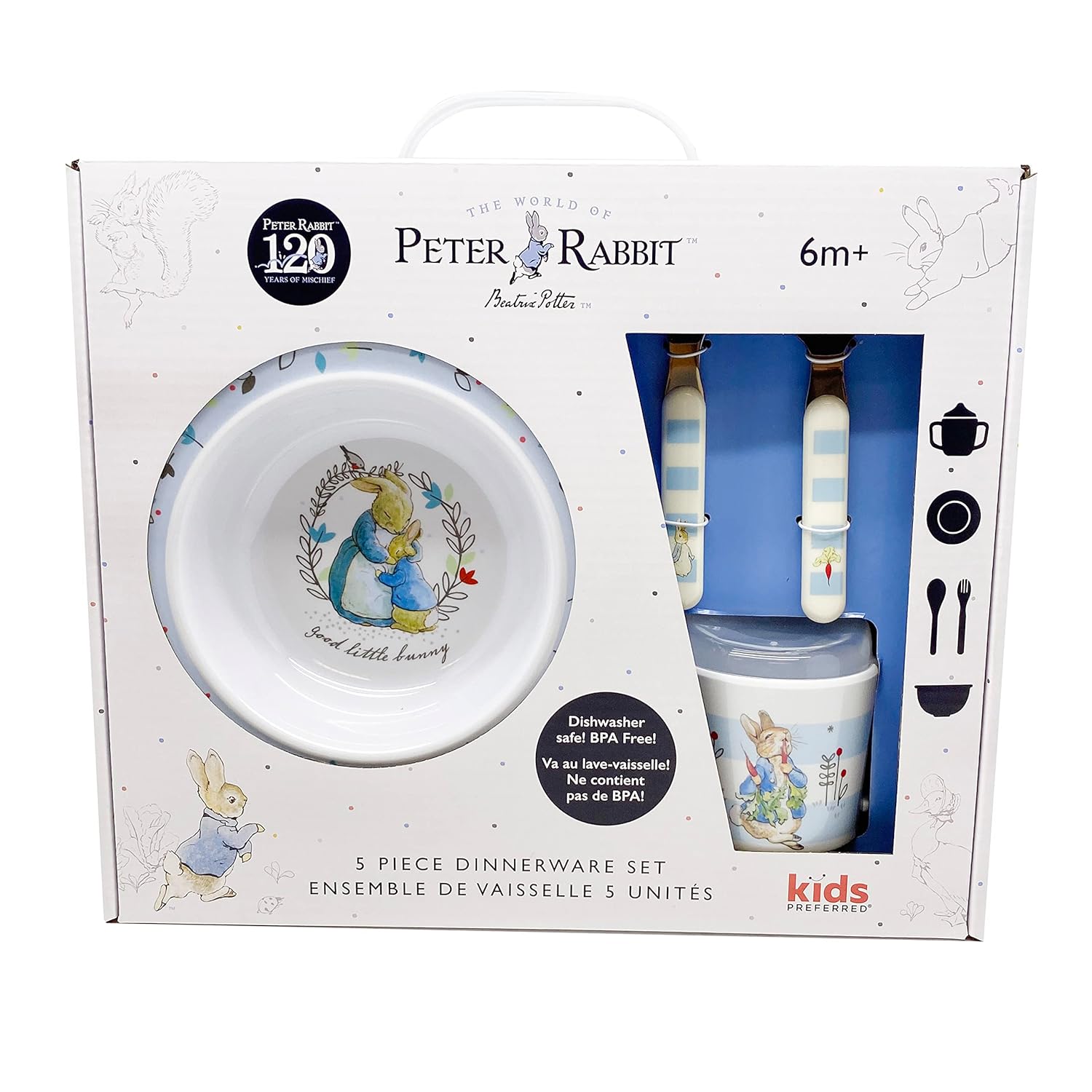 KIDS PREFERRED Beatrix Potter Peter Rabbit 5-Piece Melamine Dinnerware Set