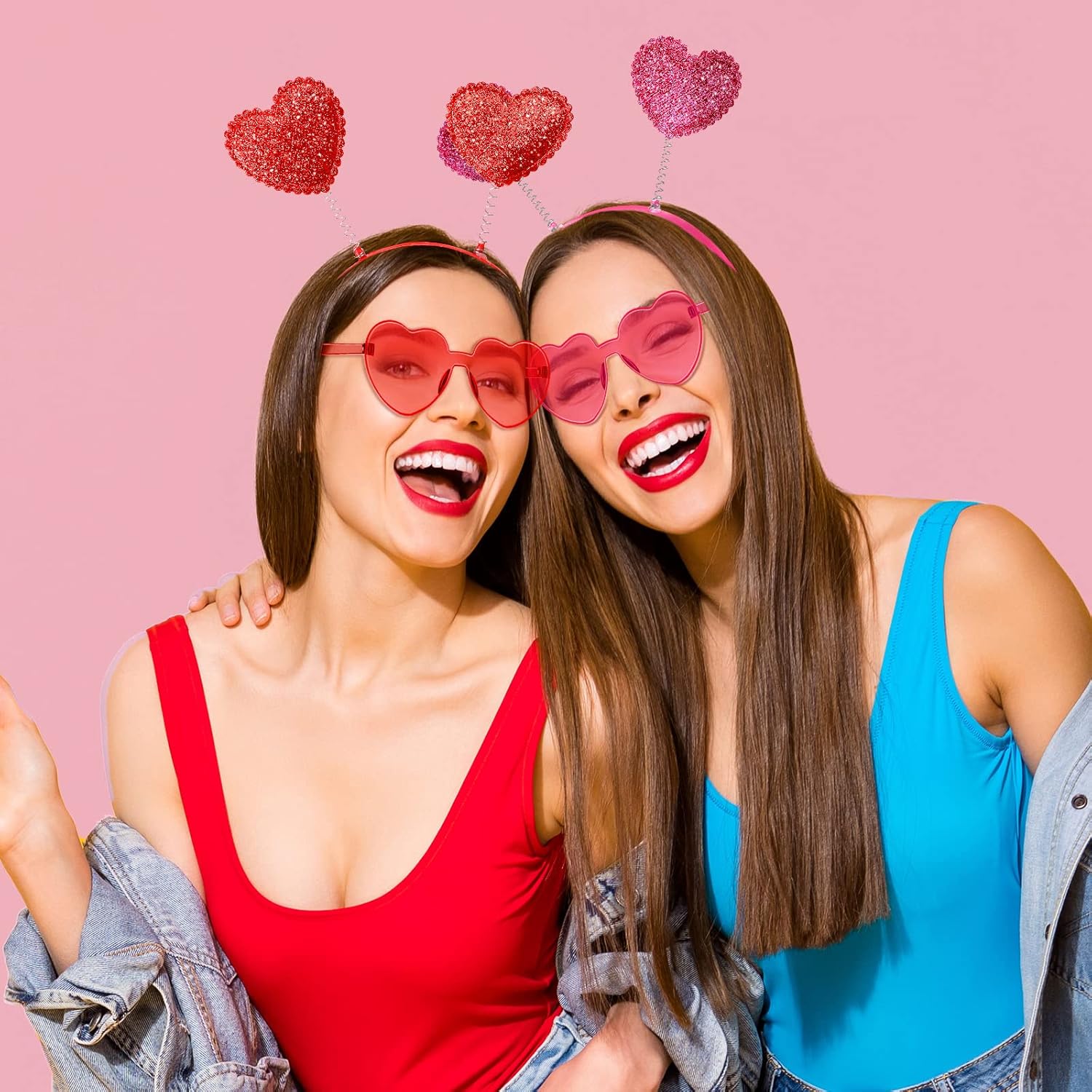 Valentines Heart Accessories 48 Pcs Heart Headbands Sunglasses for Parties