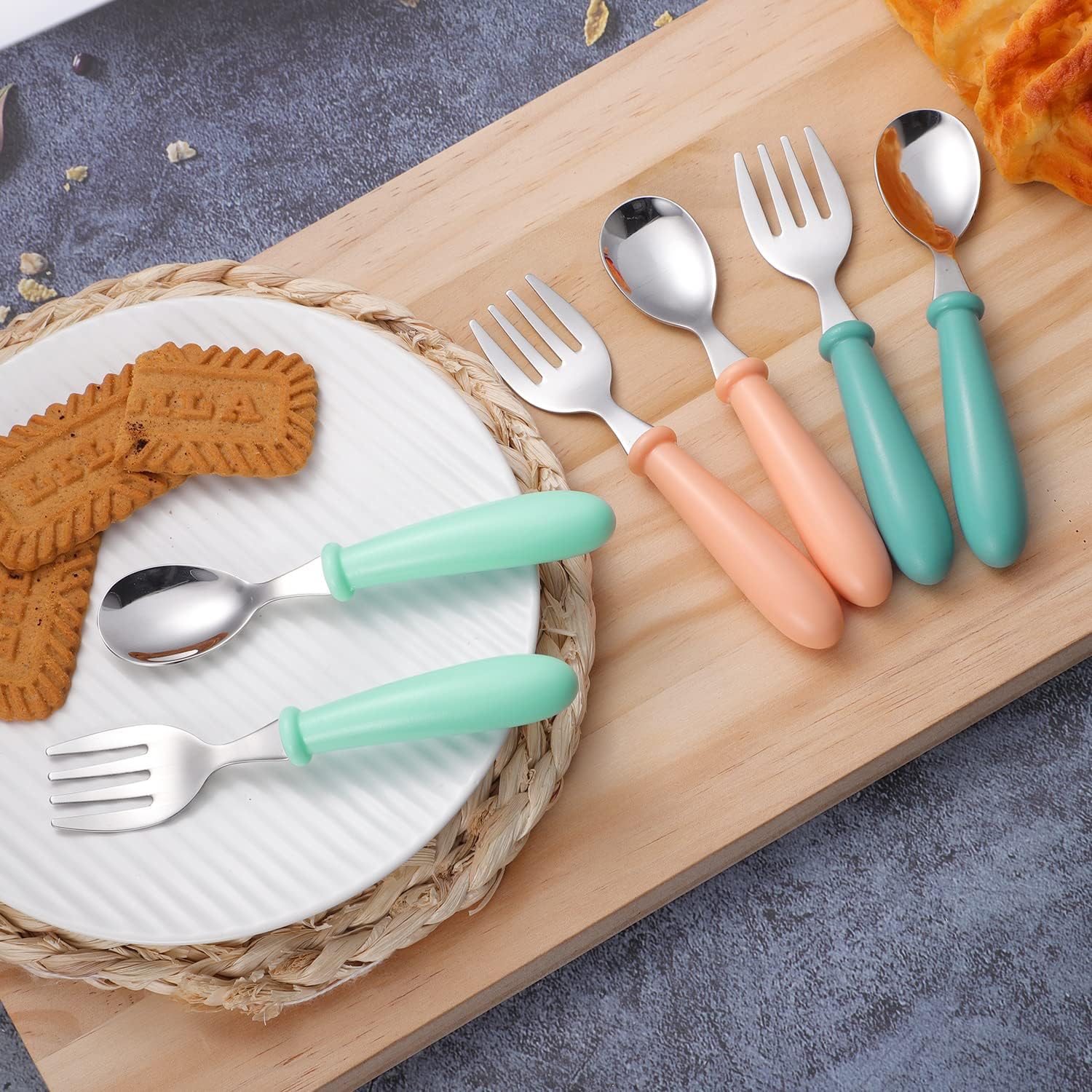 Pimoys 6-Piece Toddler Utensils Set Stainless Steel Baby Flatware