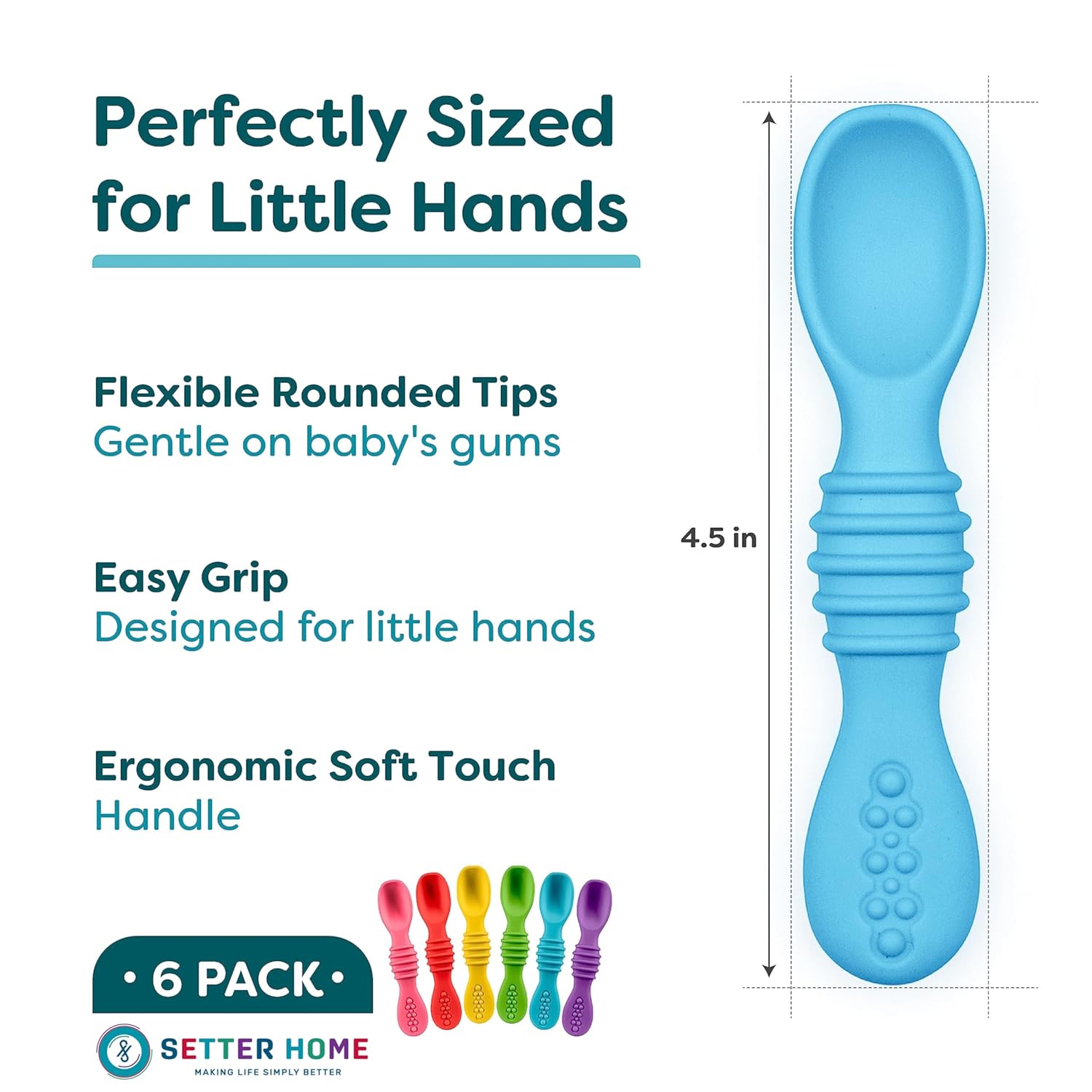6-Pack Silicone Baby Spoons Self-Feeding Training Spoons for Infants Toddler