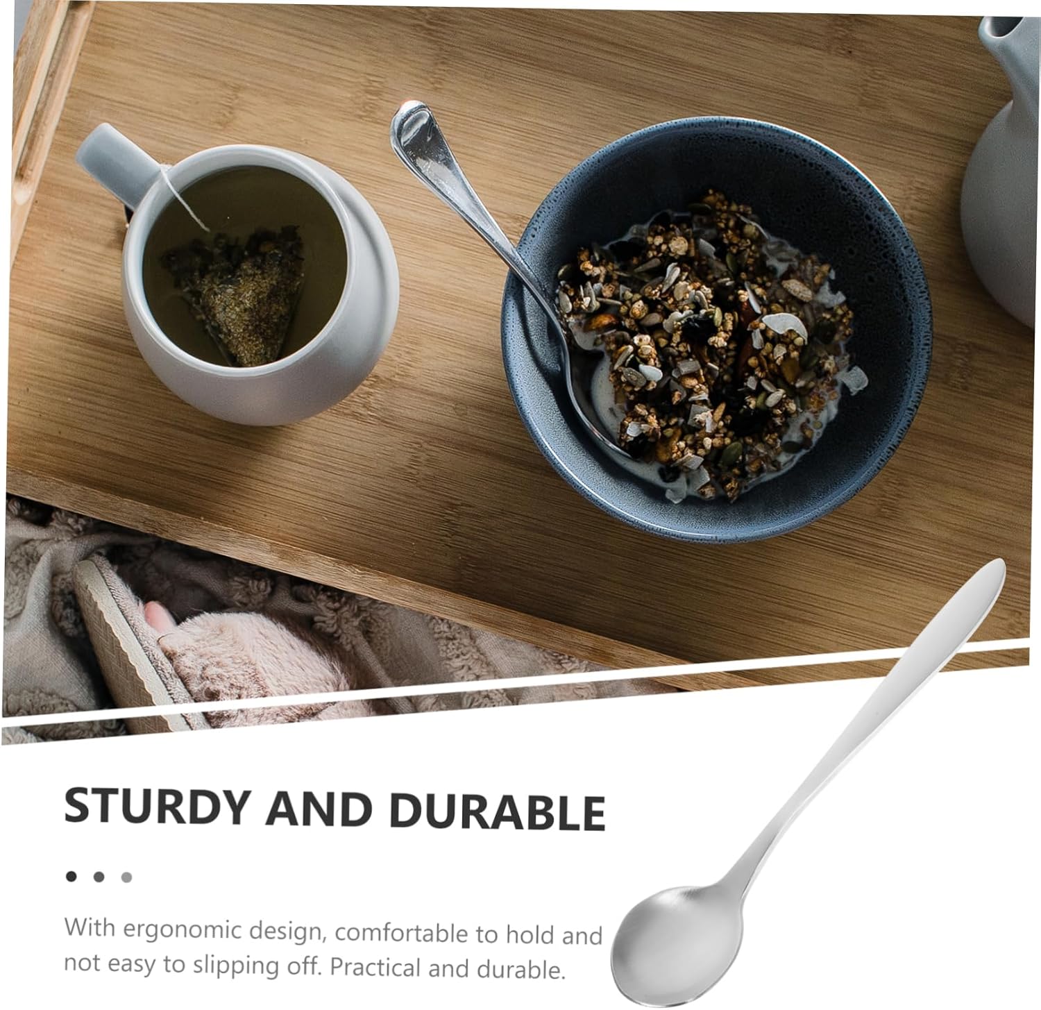 Curved Silver Ergonomic Elderly Baby Spoon for Easy Feeding