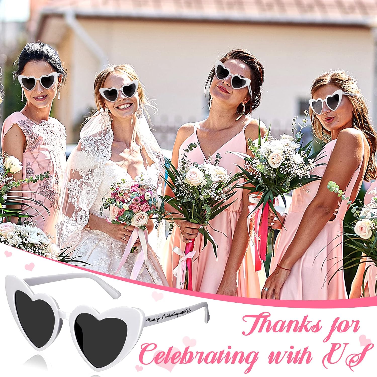Vabean Heart-Shaped Wedding Sunglasses Bunch of 50 for Bachelorette Party