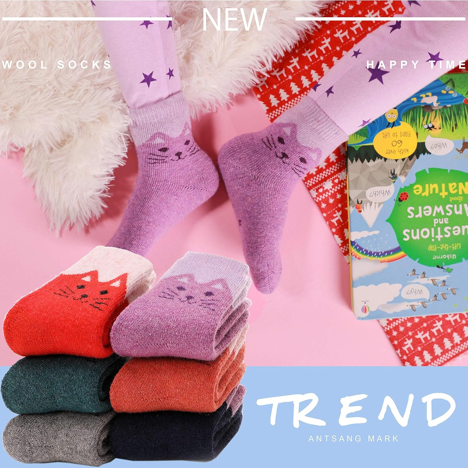 ANTSANG Merino Wool Hiking Socks for Toddlers