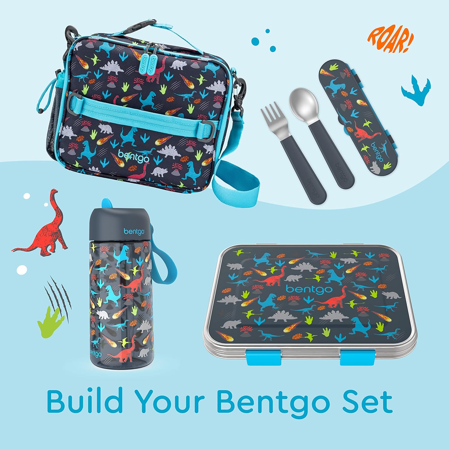 Bentgo Kids Durable Stainless Steel Flatware Set with Storage Case Dinosaur Minerals
