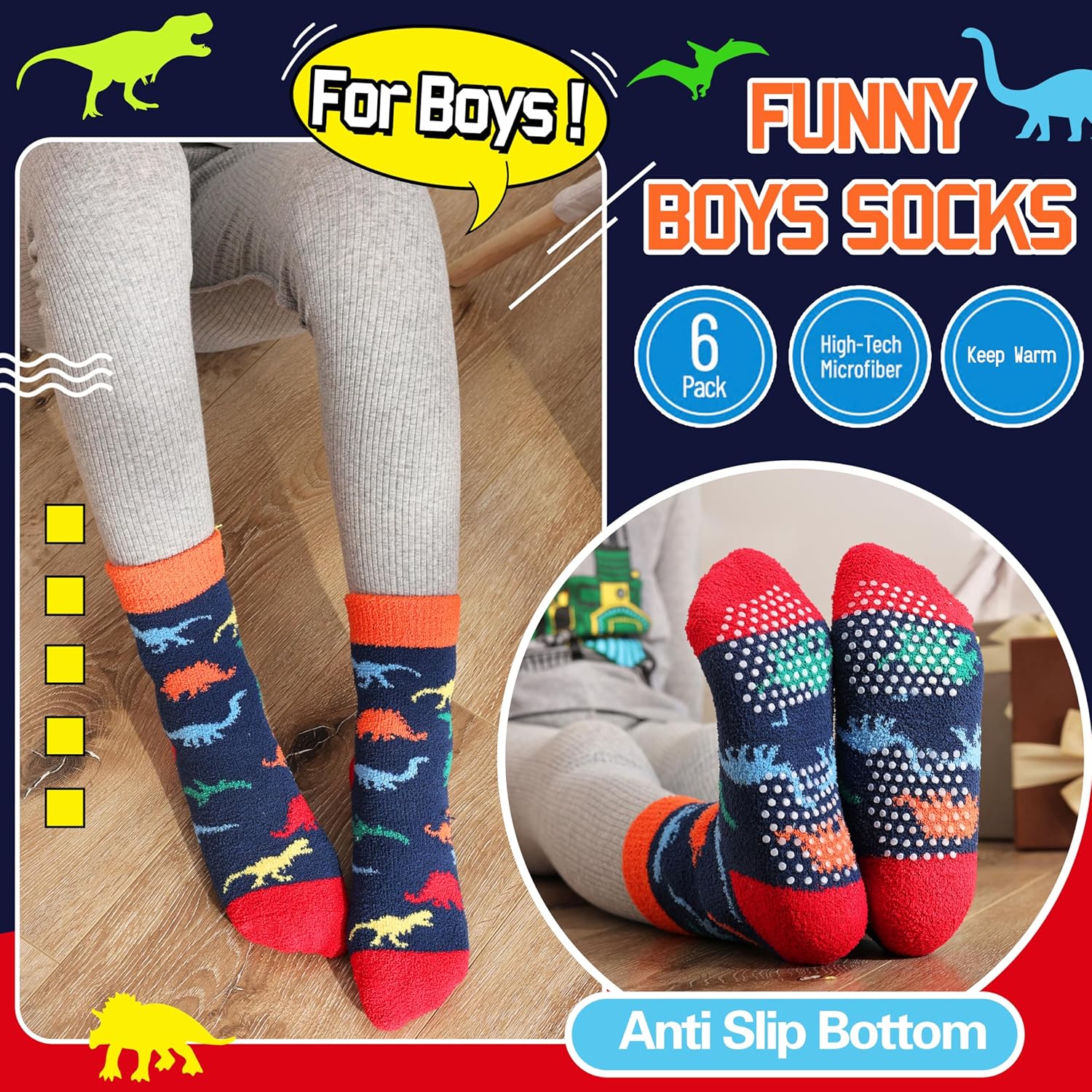 Fun Fuzzy Slipper Socks for Kids 6 Pairs