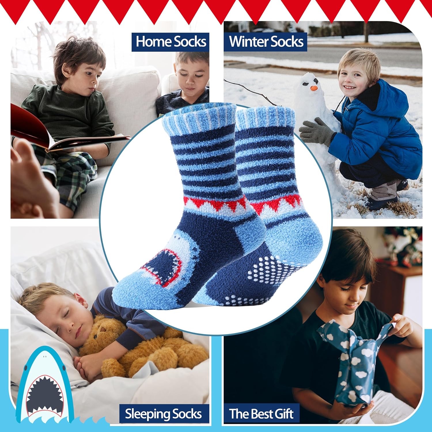 Fun Fuzzy Slipper Socks for Kids 6 Pairs